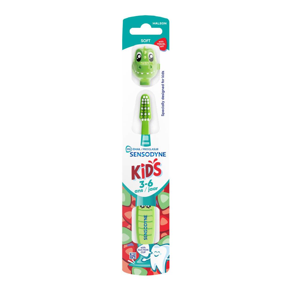 Sensodyne Kids Zahnbürste, weich, für Kinder von 3-6 Jahren, mit Dino-Kopfstück.