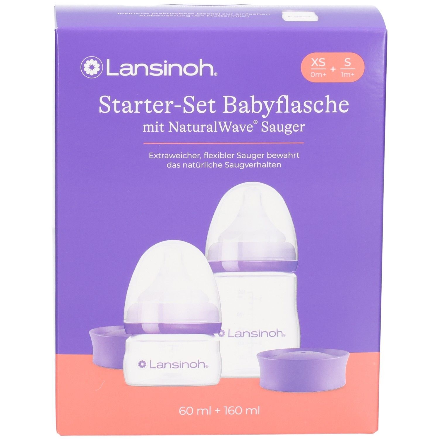 Lansinoh Starter-Set Babyflasche mit NaturalWave Sauger, 60 ml + 160 ml. BPA/BPS frei.