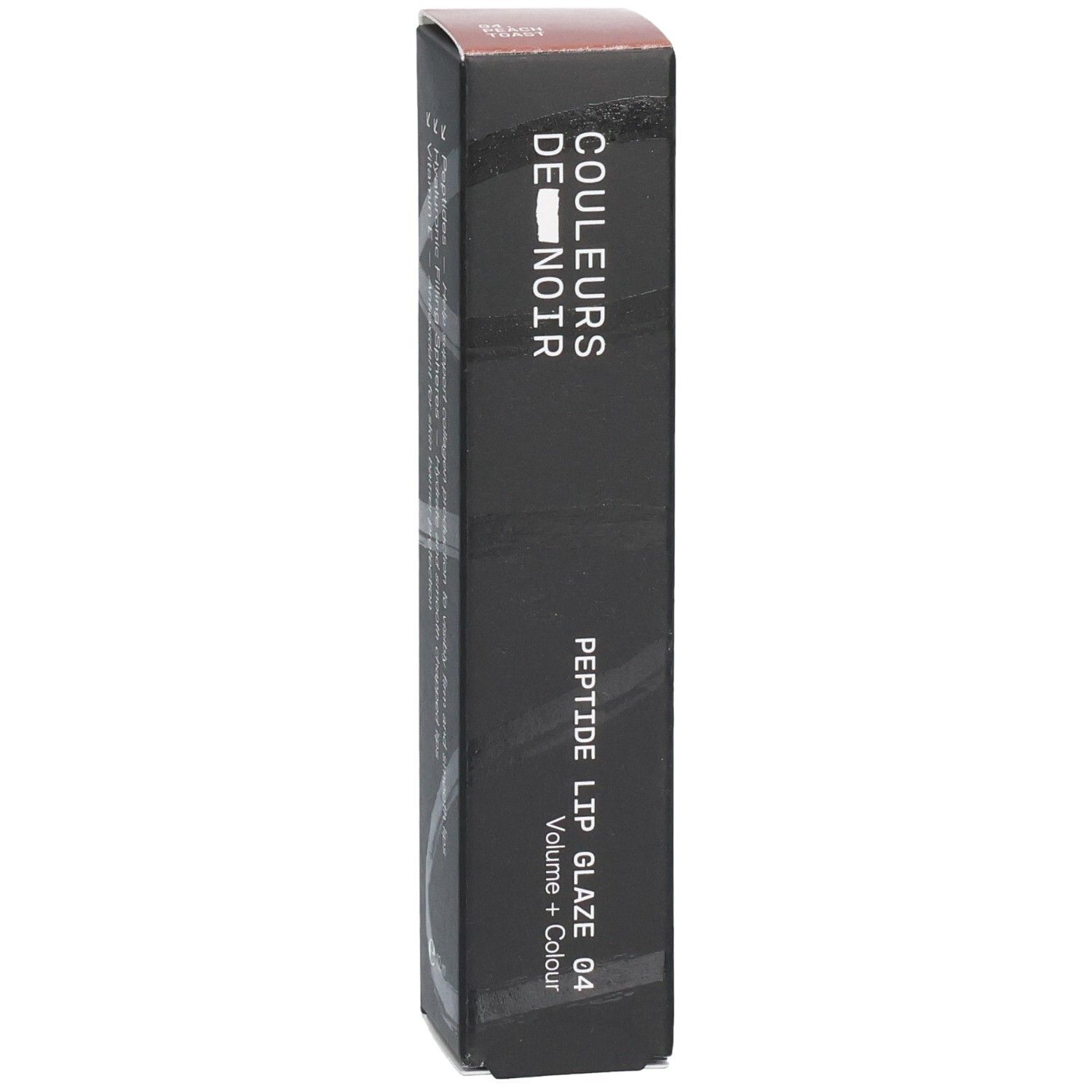 Verpackung für COULEURS DE NOIR PEPTIDE LIP GLAZE 04, Volumen + Farbe.