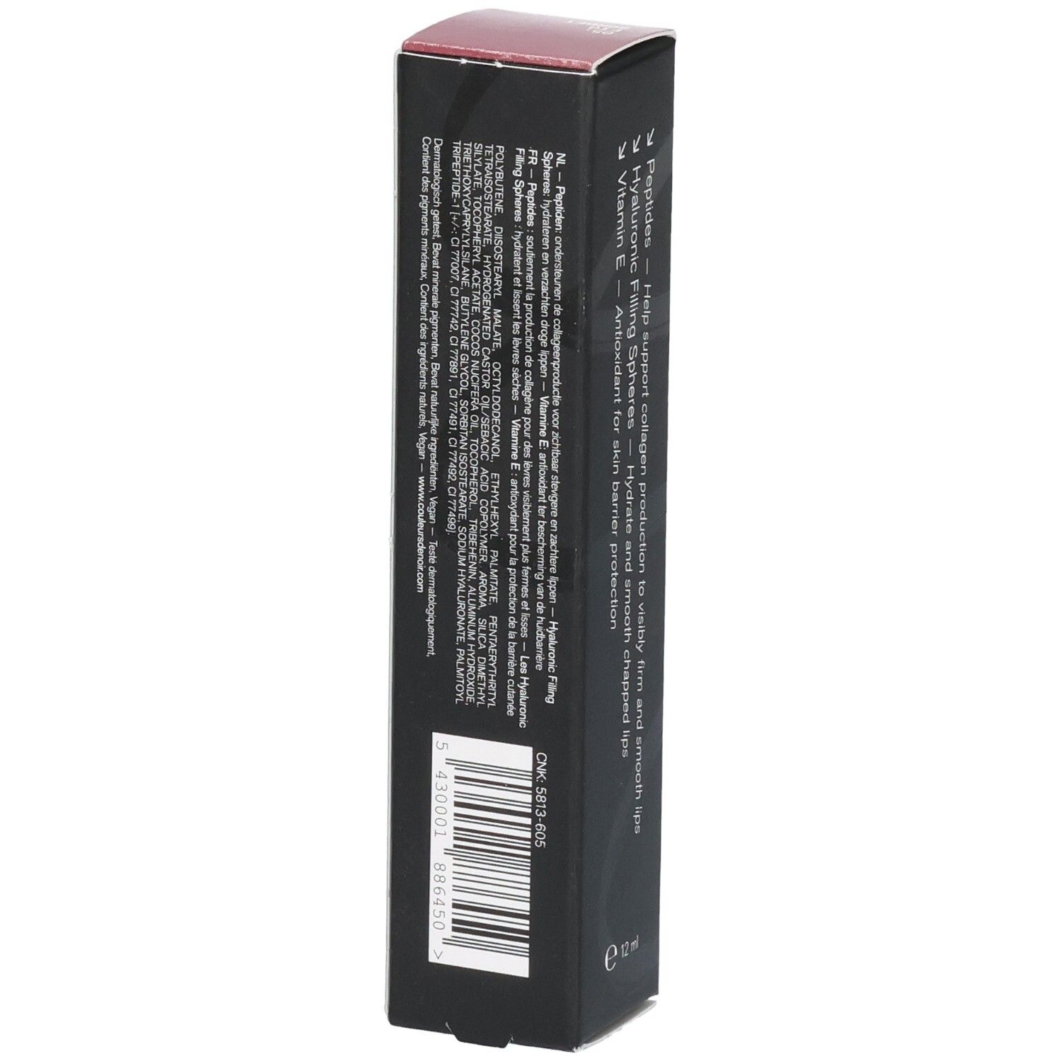 Schwarze Verpackung mit Text und Barcode. Enthält 5 ml.