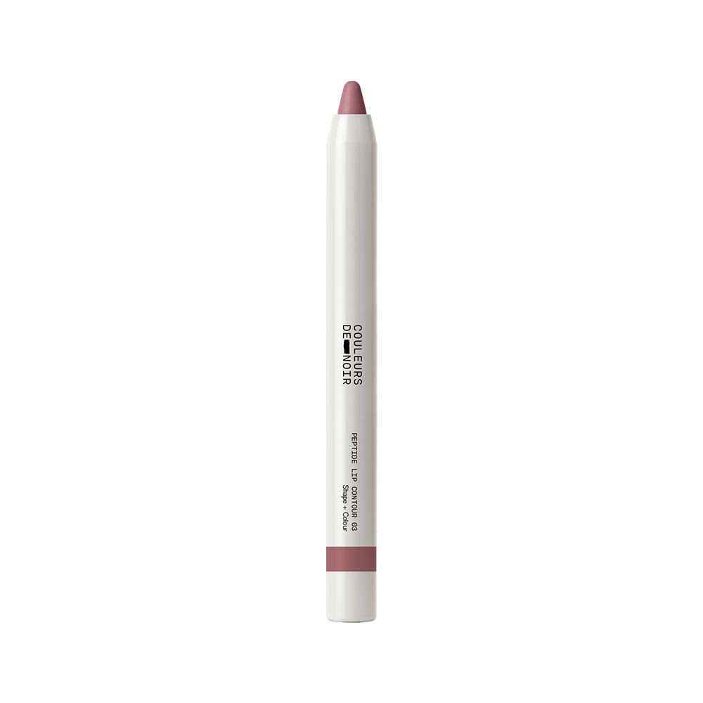 Crayon à lèvres blanc 'Couleurs de Noir Peptide Lip Contour 03 Fig Sorbet' avec pointe rose.