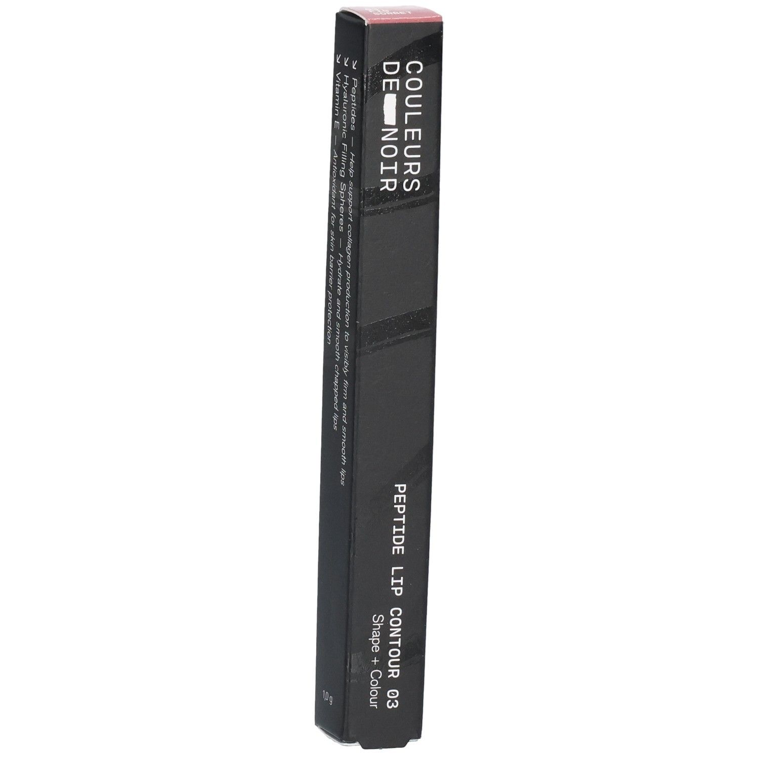 Verpackung des Lipliners 'Couleurs de Noir Peptide Lip Contour 03 Fig Sorbet'.