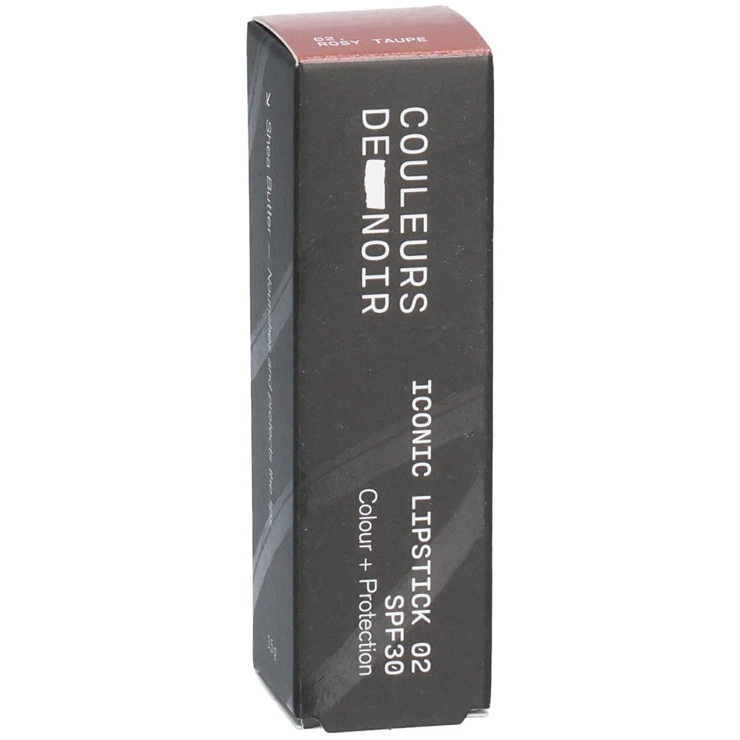 Verpackung für ikonischen Lippenstift 02 Rosy Taupe mit LSF30. Farbe + Schutz.