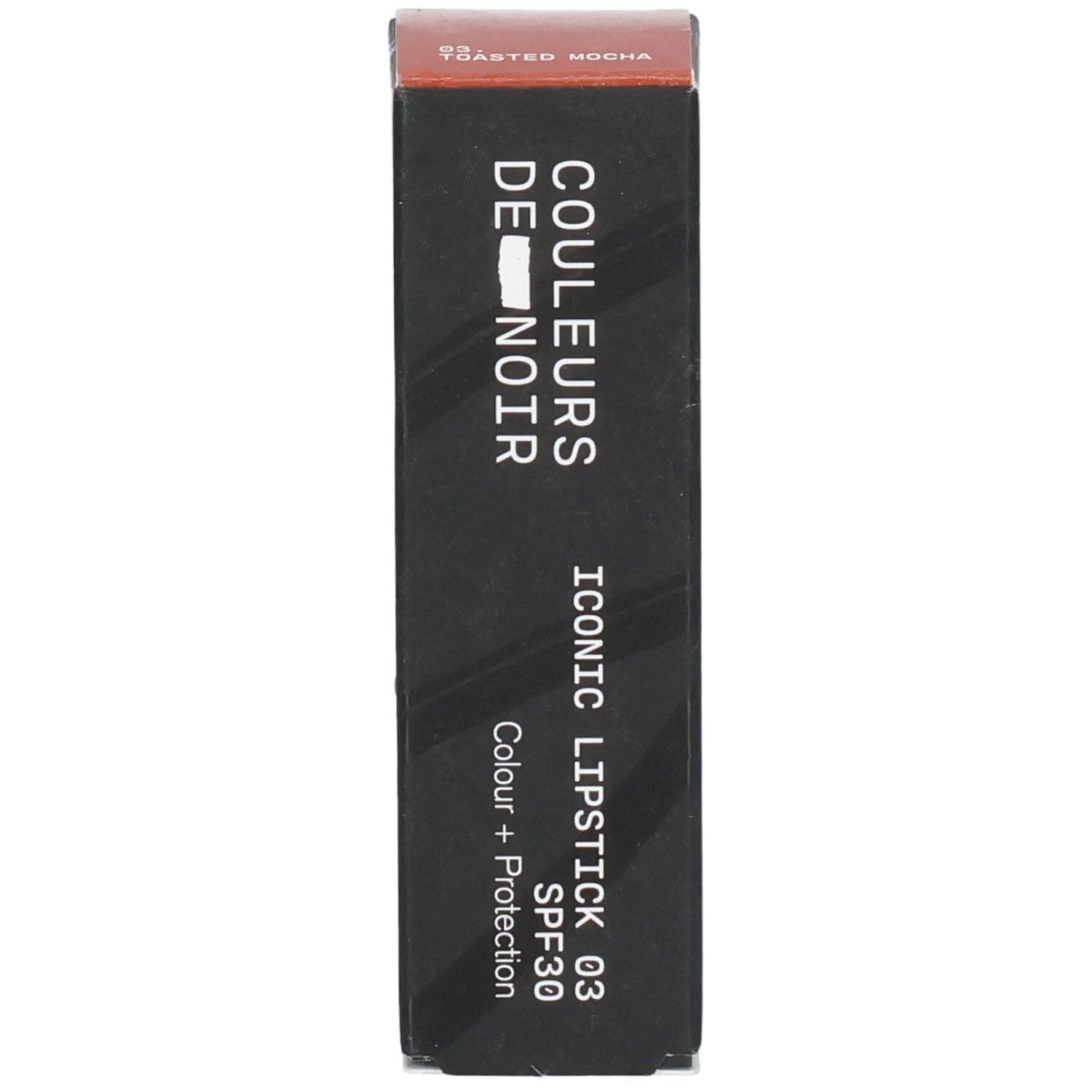 Verpackung für ikonischen Lippenstift, Farbe 03 Toasted Mocha, mit LSF 30.