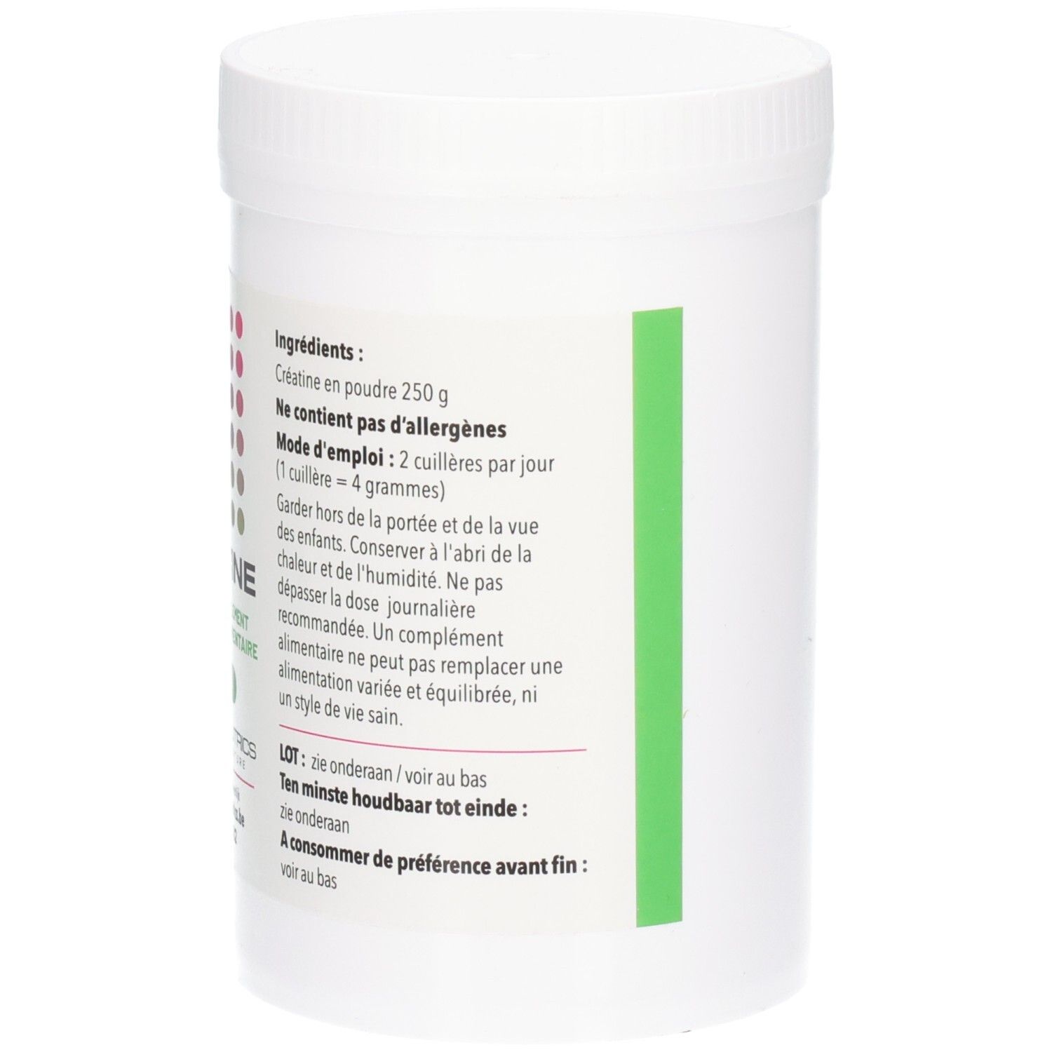 Rückseite der weißen Dose. Text in Französisch. Inhaltsangabe: 250g.