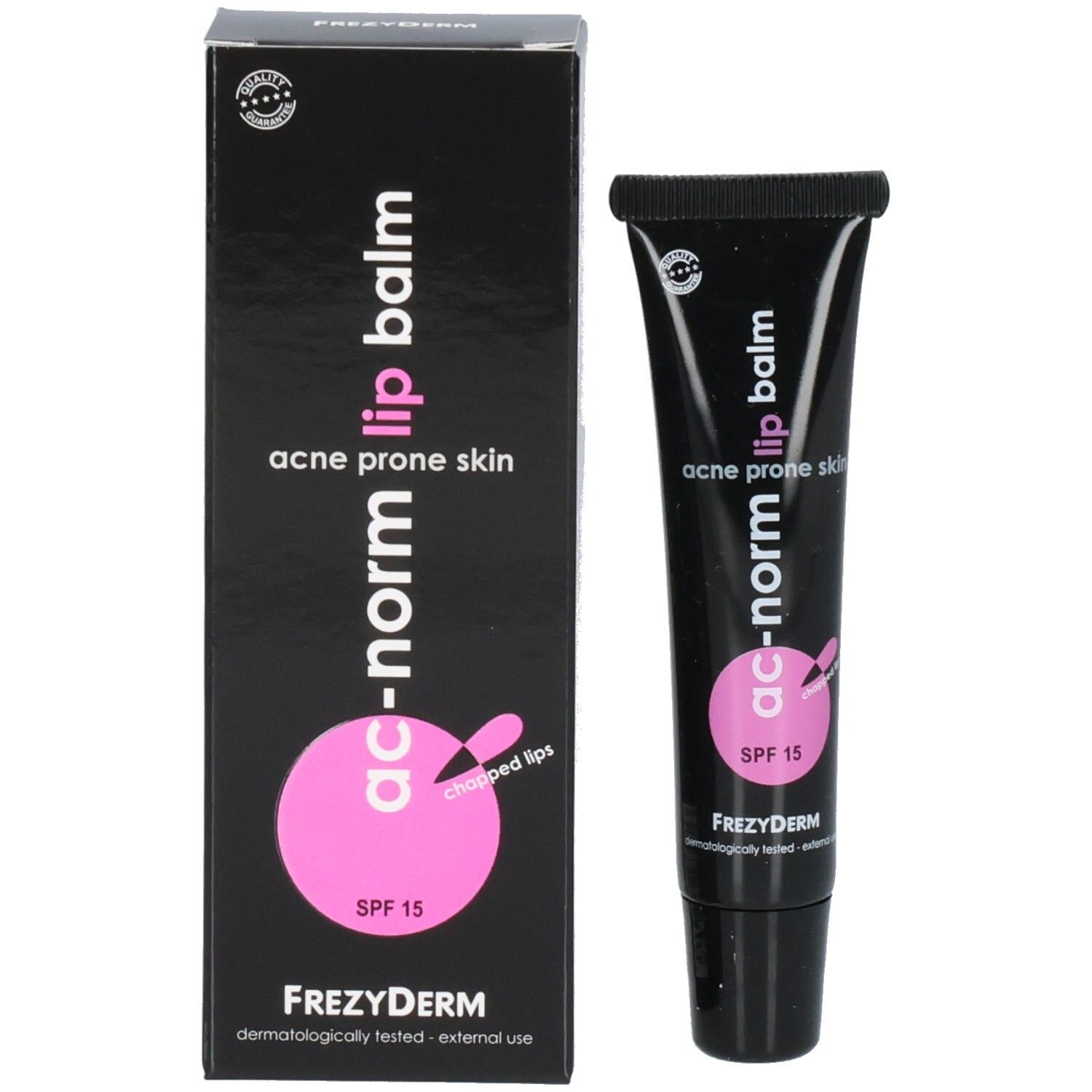 Frezyderm Ac-Norm Lippenbalsam in Faltschachtel und Tube, SPF 15.