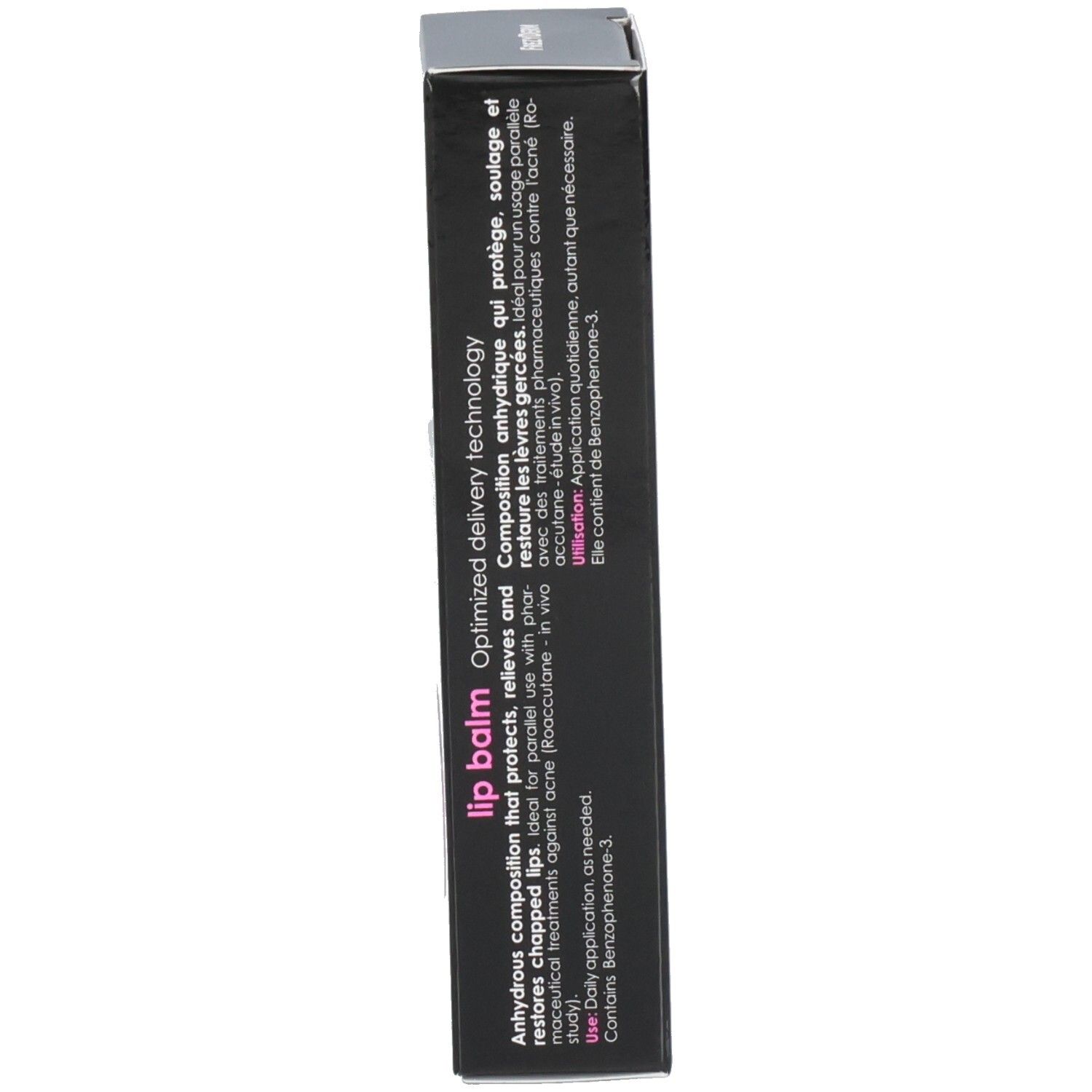 Seite der Frezyderm Ac-Norm Lippenbalsam Faltschachtel mit Beschreibung und Anwendung.