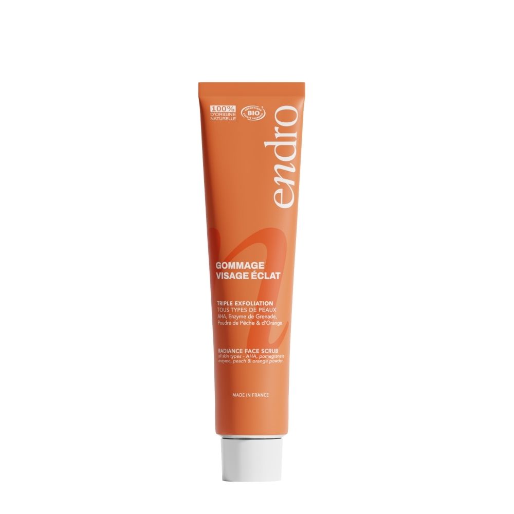 Tube Endro Gommage Visage Eclat: Triple Exfoliation, AHA, Enzyme, Pêche & Orange.