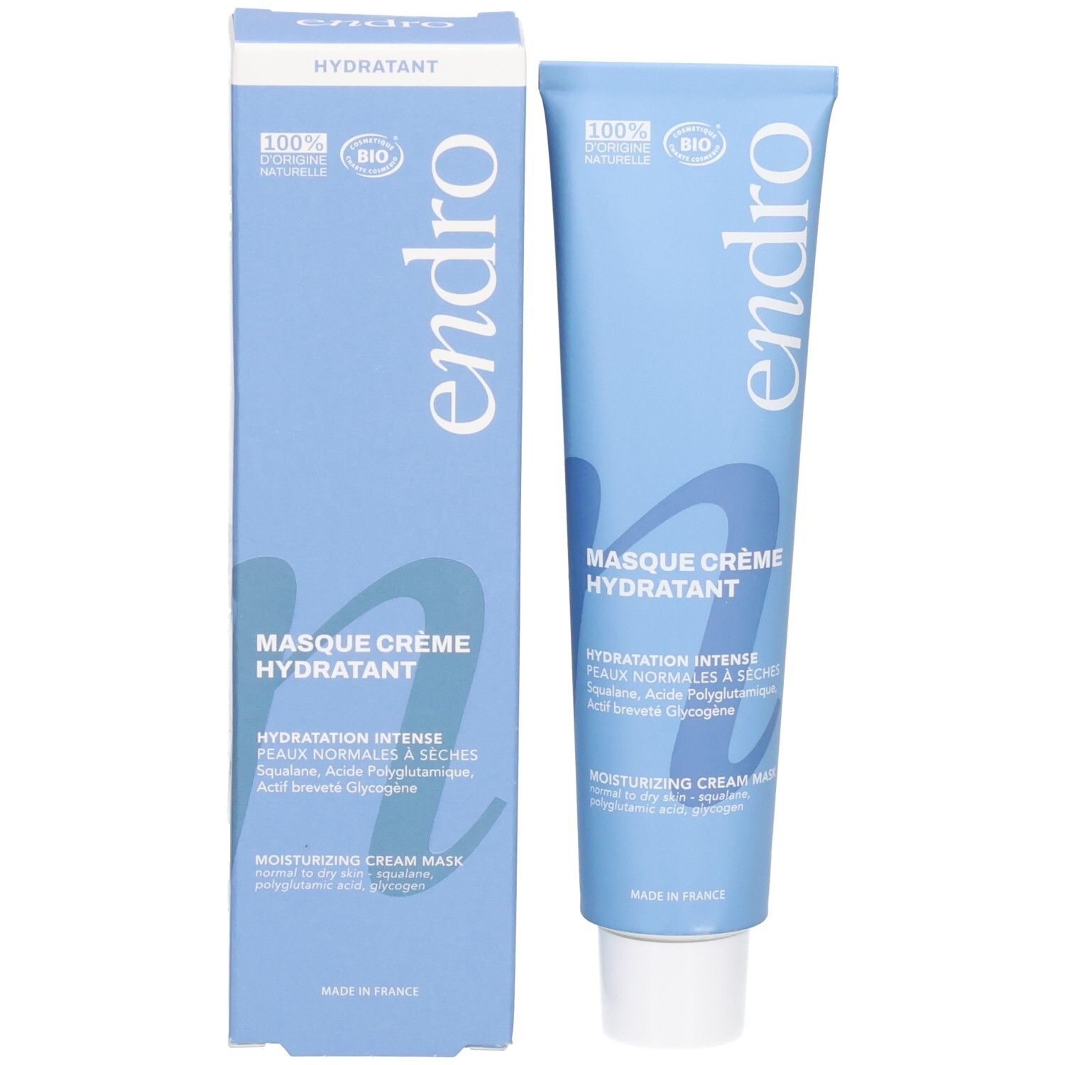 Endro Feuchtigkeitsspendende Creme Maske mit Verpackung. 100% natürliche Inhaltsstoffe, Bio-zertifiziert.