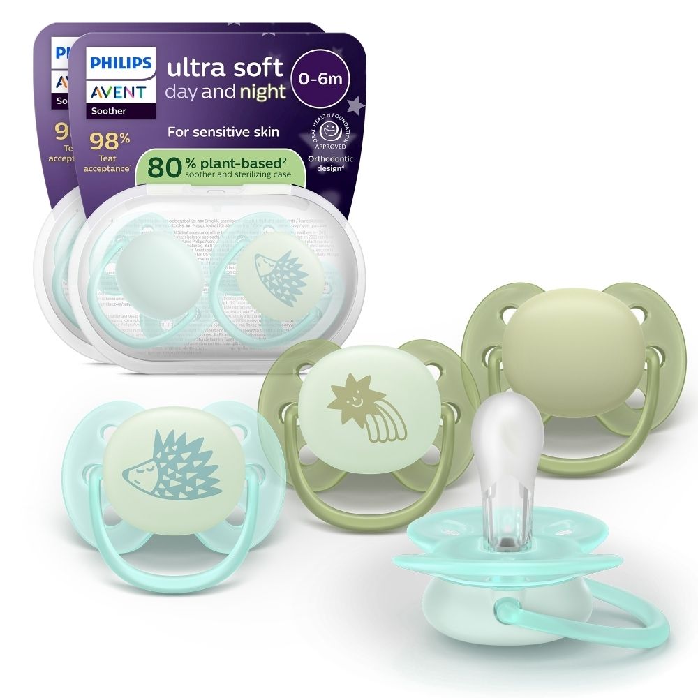 Plusieurs sucettes de différents modèles et couleurs. Emballées dans un blister transparent. Marque Philips AVENT.