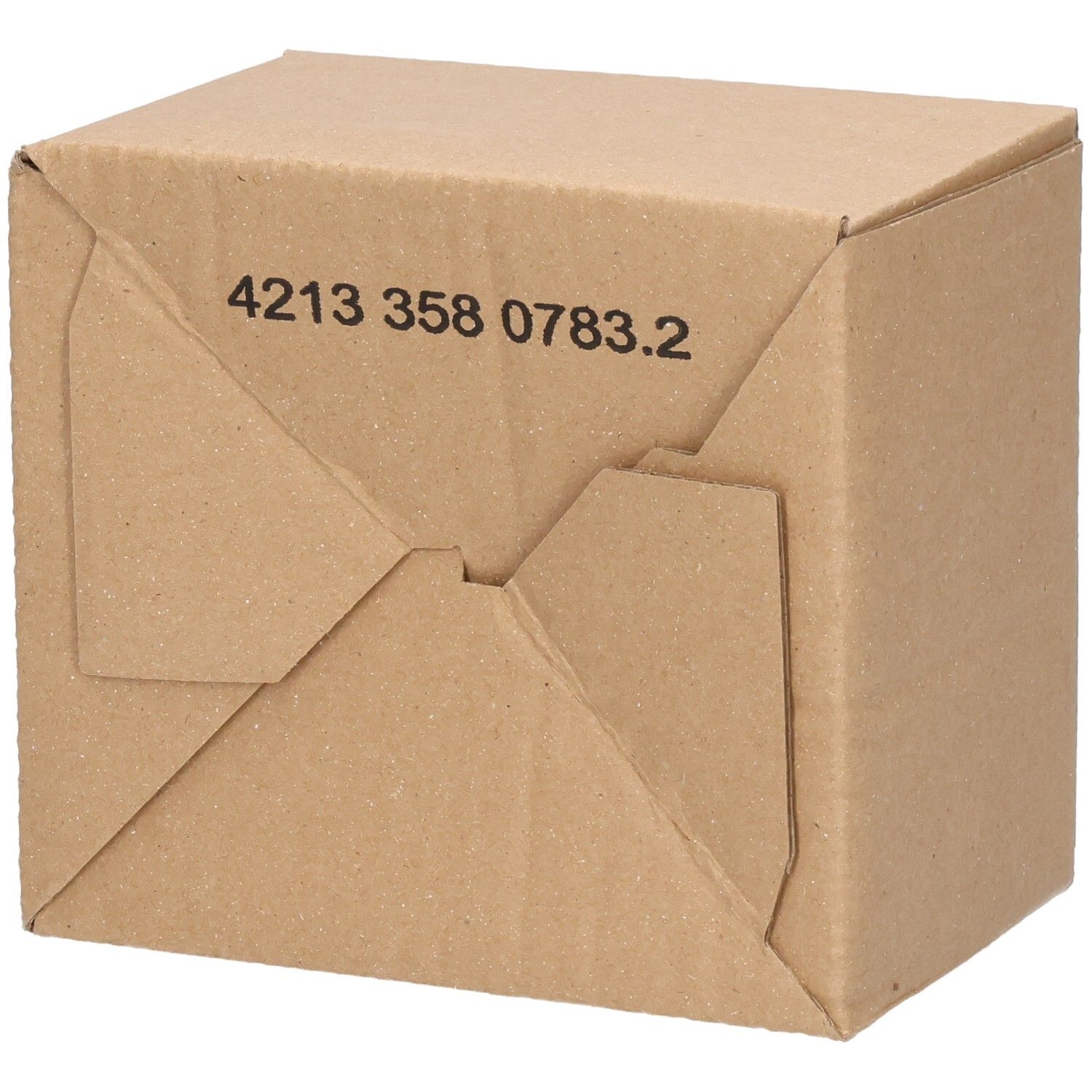 Kartonverpackung, braun. Auf der Oberseite ist eine Nummer aufgedruckt: 4213 358 0783.2. Die Verpackung ist gefaltet.