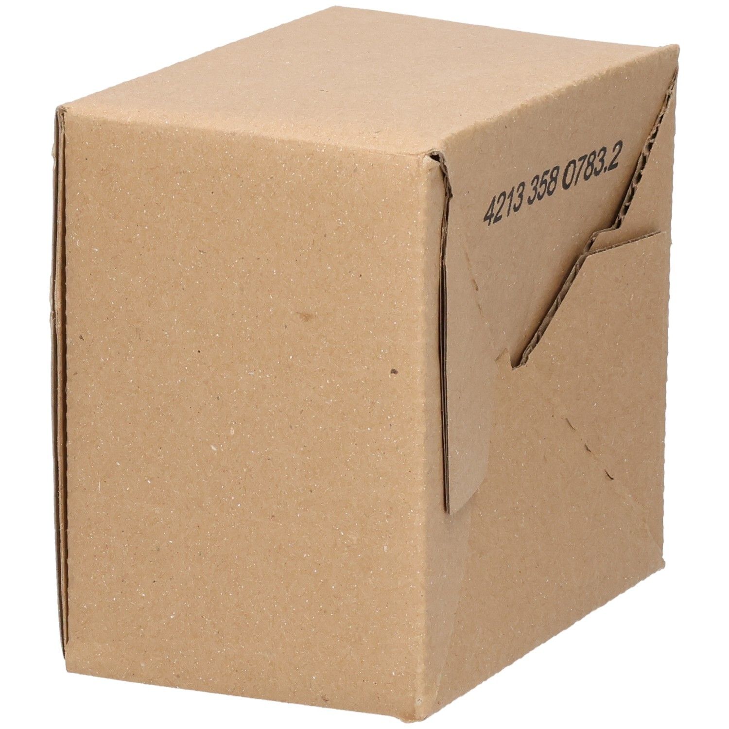 Kartonverpackung, braun. Auf der Oberseite ist eine Nummer aufgedruckt: 4213 358 0783.2. Die Verpackung ist gefaltet.