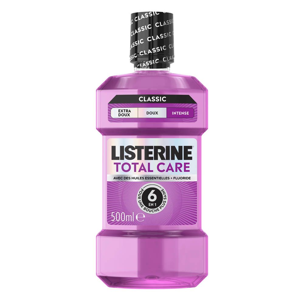 Listerine Total Care Mundspülung, 500ml, lila Flasche.