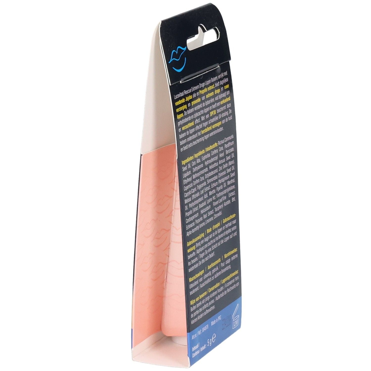 Seitenansicht der Verpackung mit Text. Produktinformationen und Warnhinweise. Produkt: Lucovitaal.