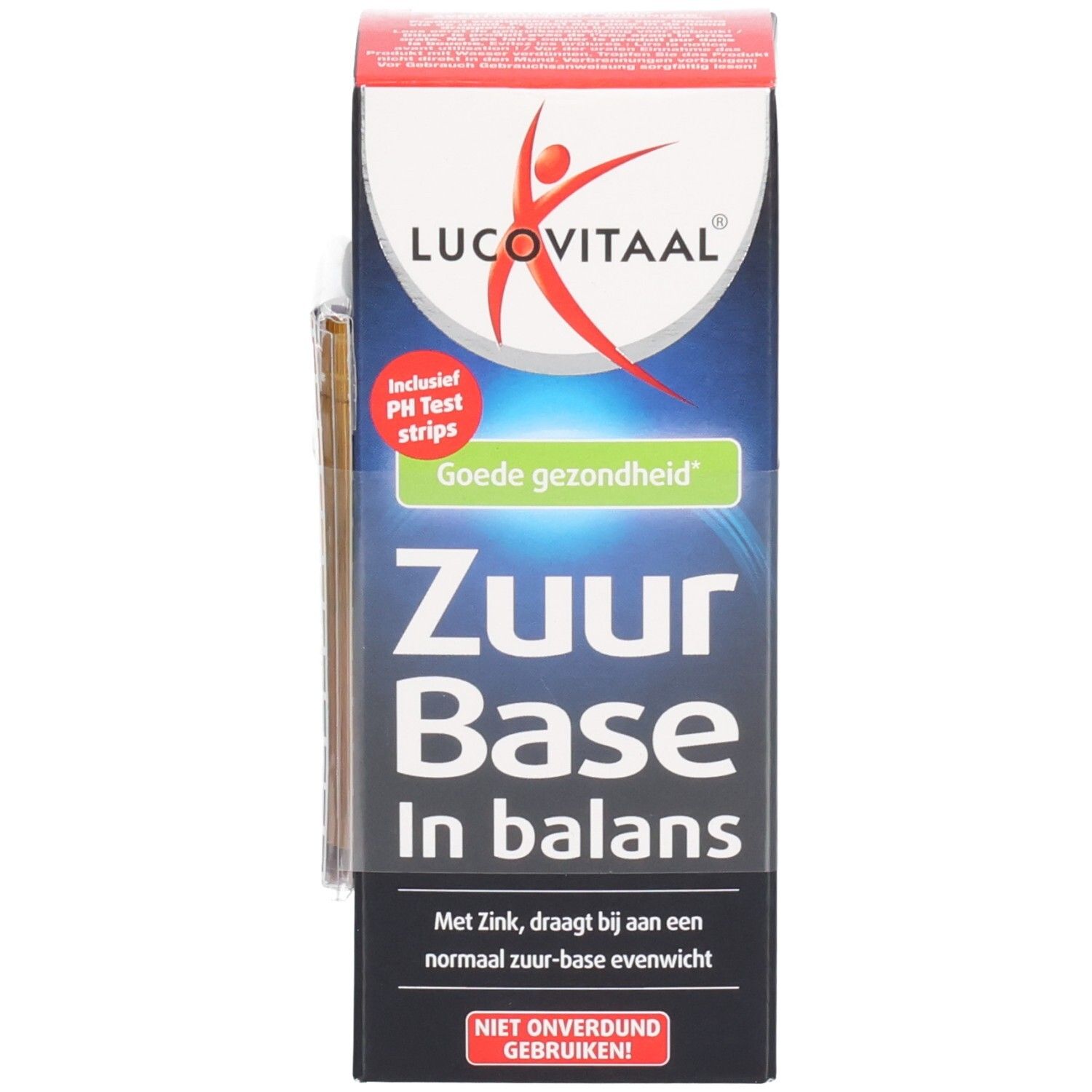 Produktverpackung mit Logo, Produktname und pH-Teststreifen. Rote und weiße Farbkombination.
