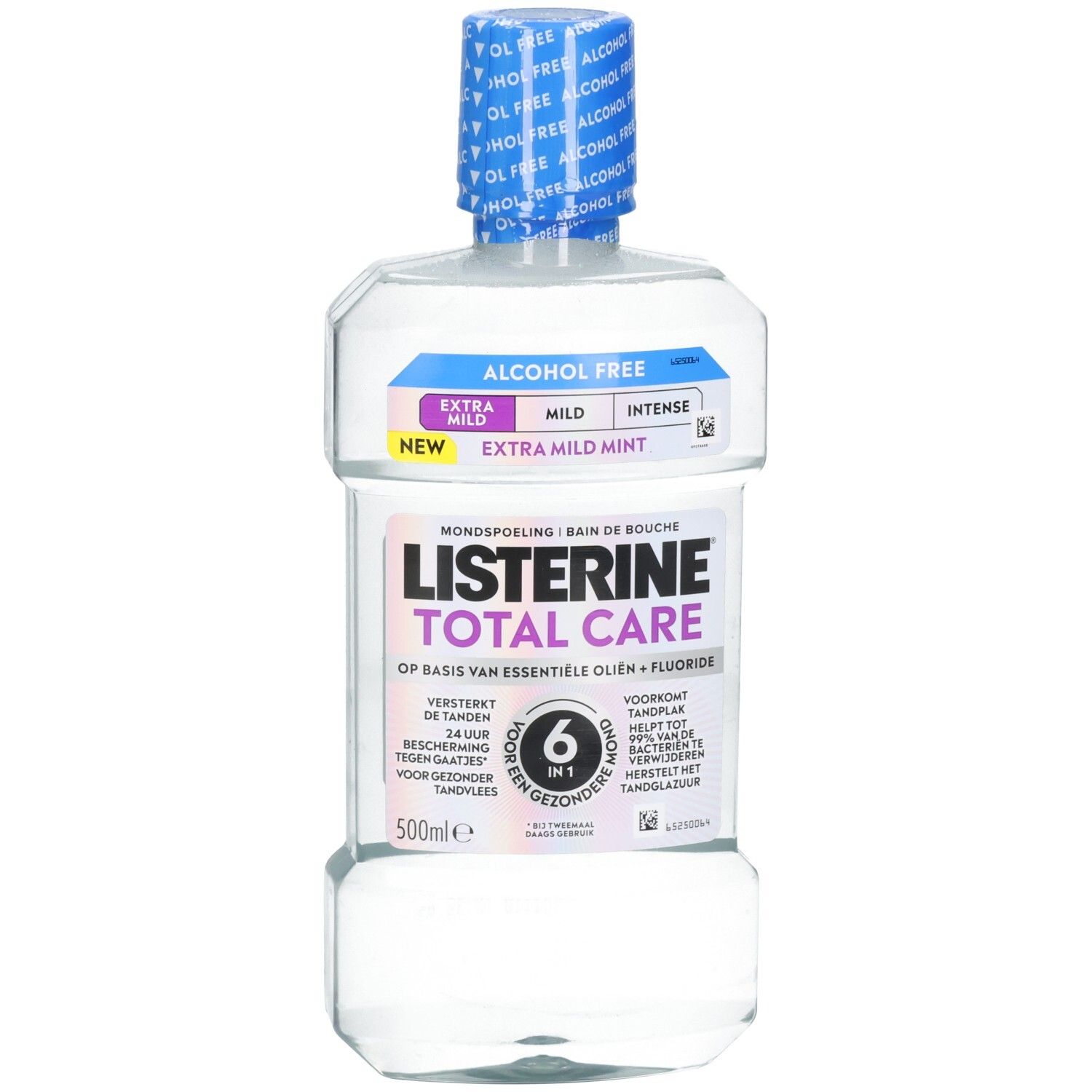 Listerine Total Care Mundspülung, 500ml, Extra Mild Mint, alkoholfrei.