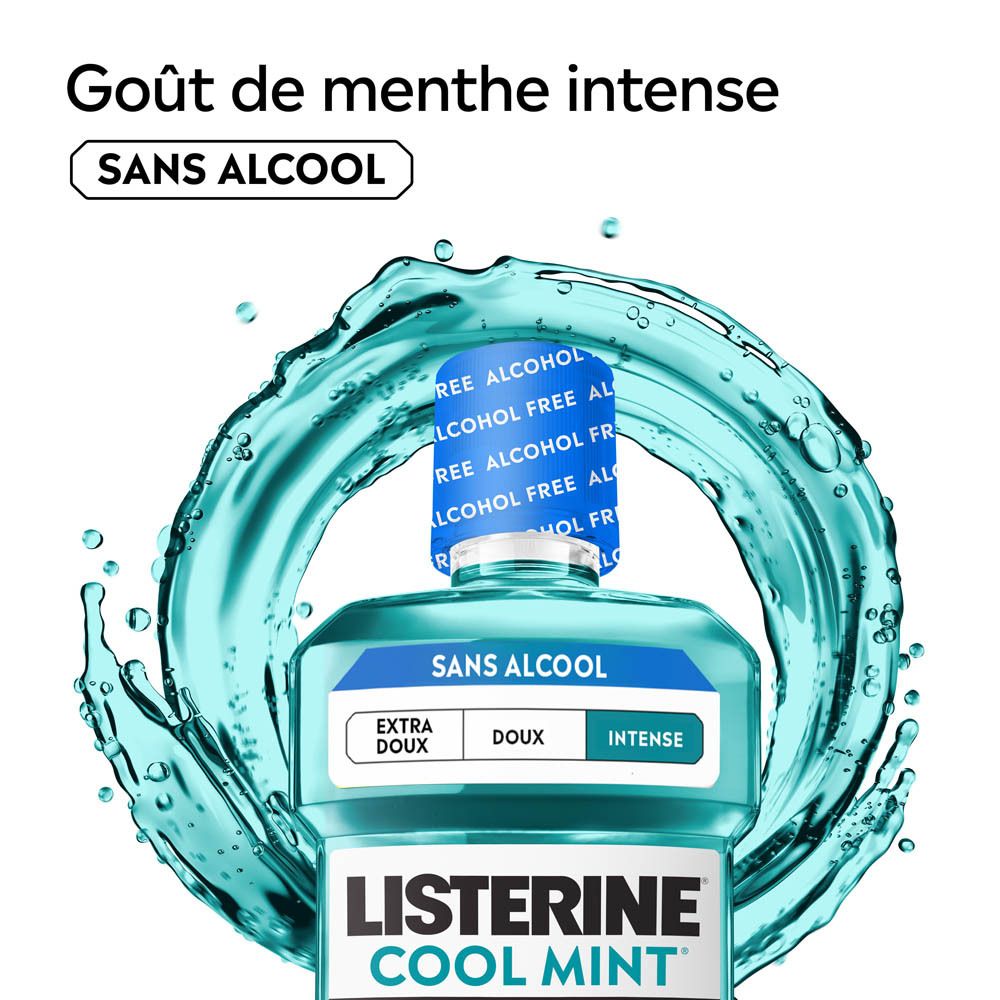 Listerine Cool Mint Mundspülung, alkoholfrei, mit intensivem Minzgeschmack.