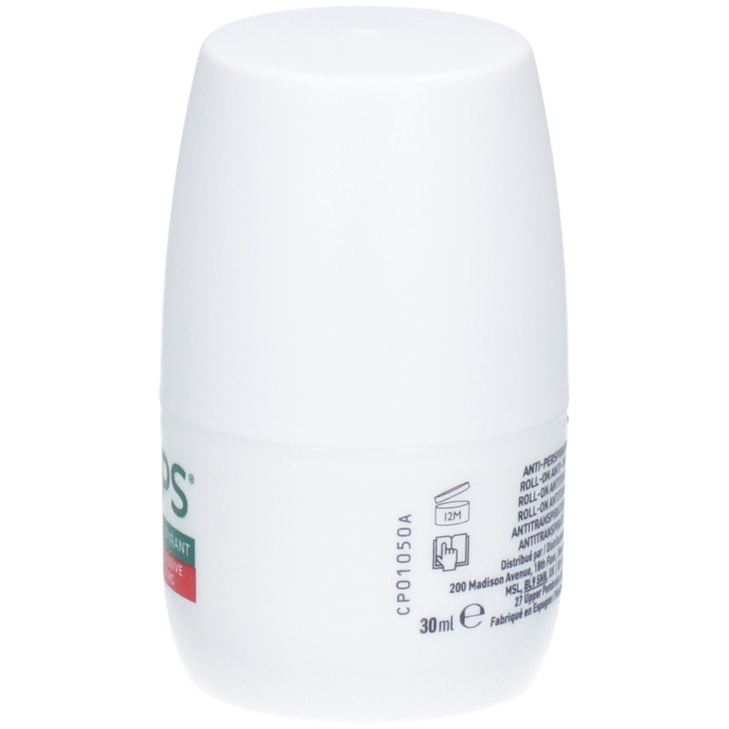 RoC Keops Roll-On Antitranspirant Flasche, 30ml, mit CP-Code und 12M-Symbol.