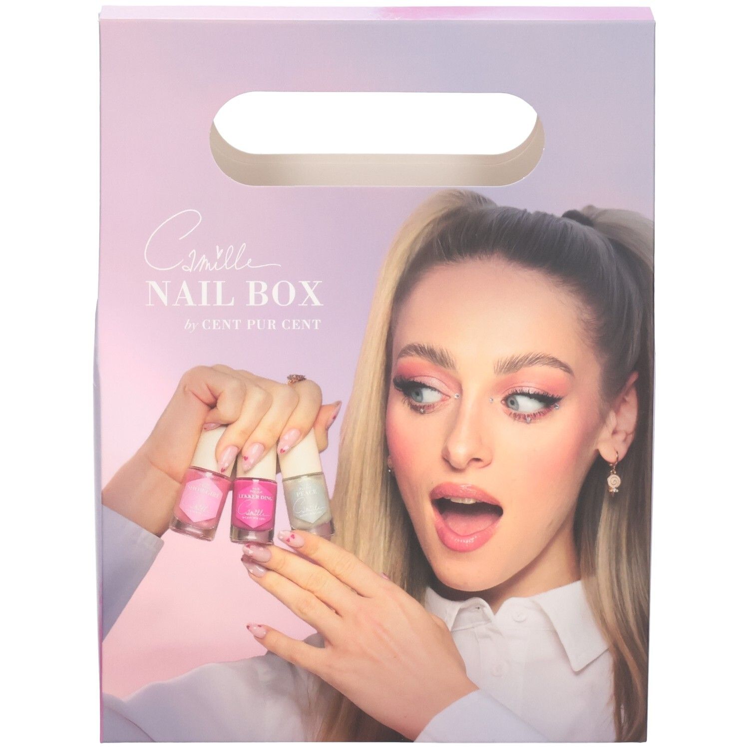 Cent Pur Cent Camille Nail Box mit drei Nagellackfläschchen.