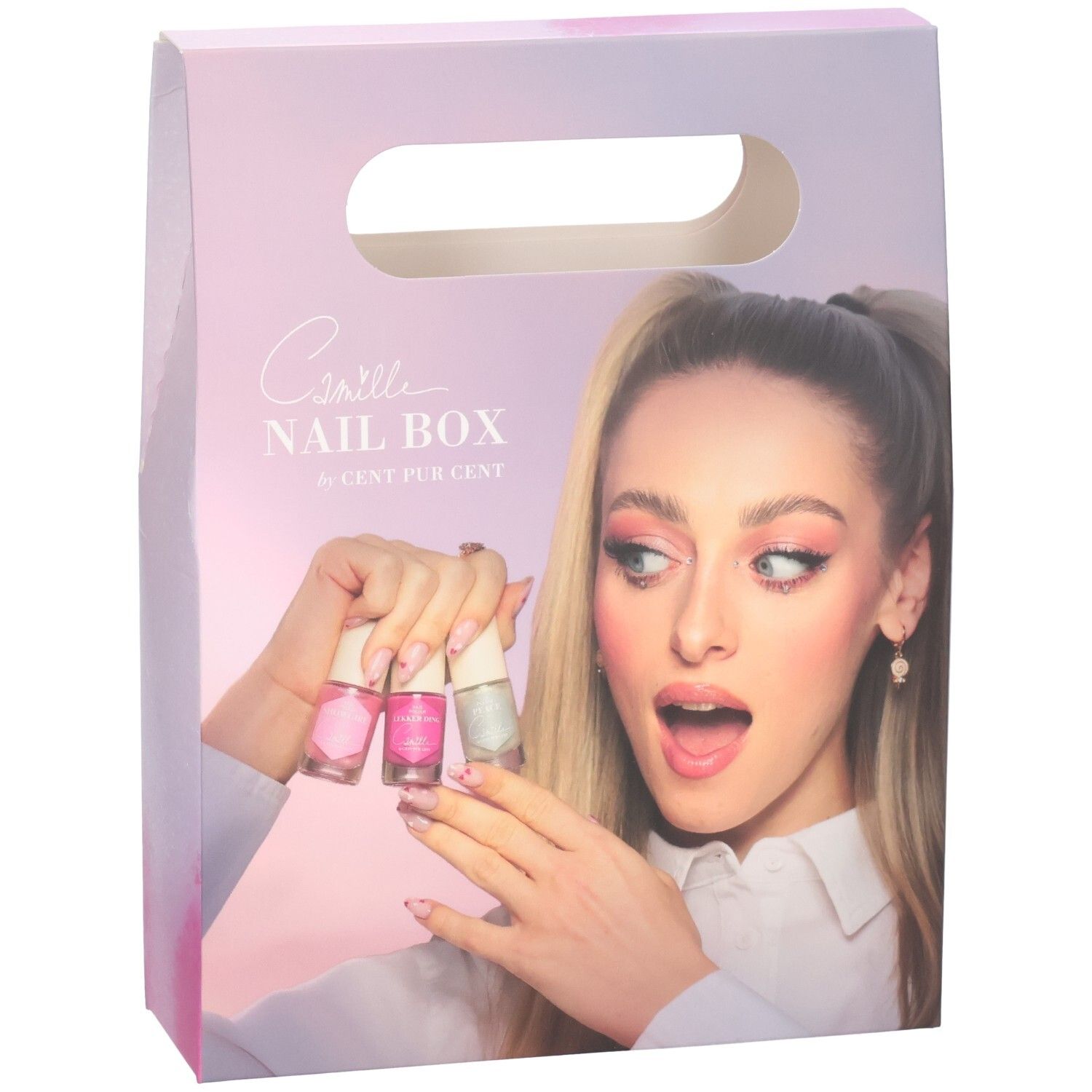 Cent Pur Cent Camille Nail Box mit drei Nagellackfläschchen.