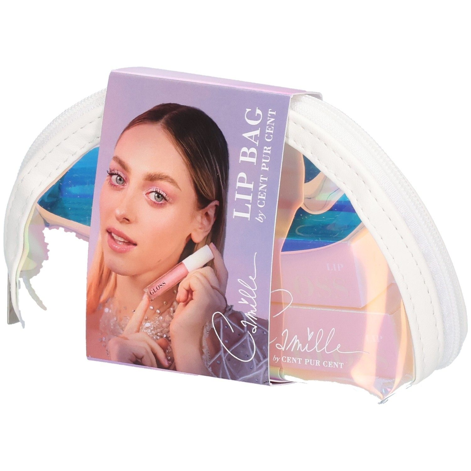 Cent Pur Cent Camille Lip Bag Kosmetiktasche mit zwei Lippenprodukten.