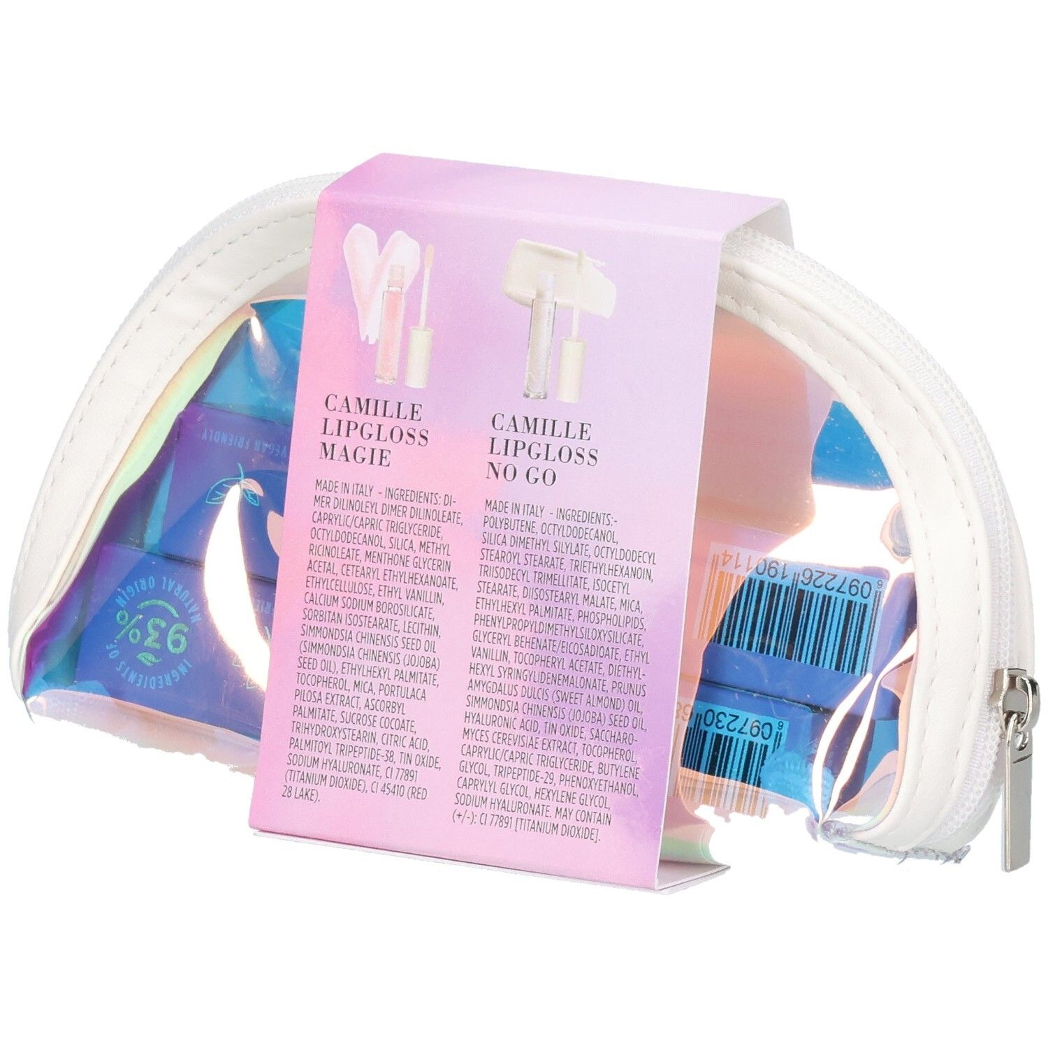 Rückseite der Cent Pur Cent Camille Lip Bag Verpackung mit Produktinformationen.