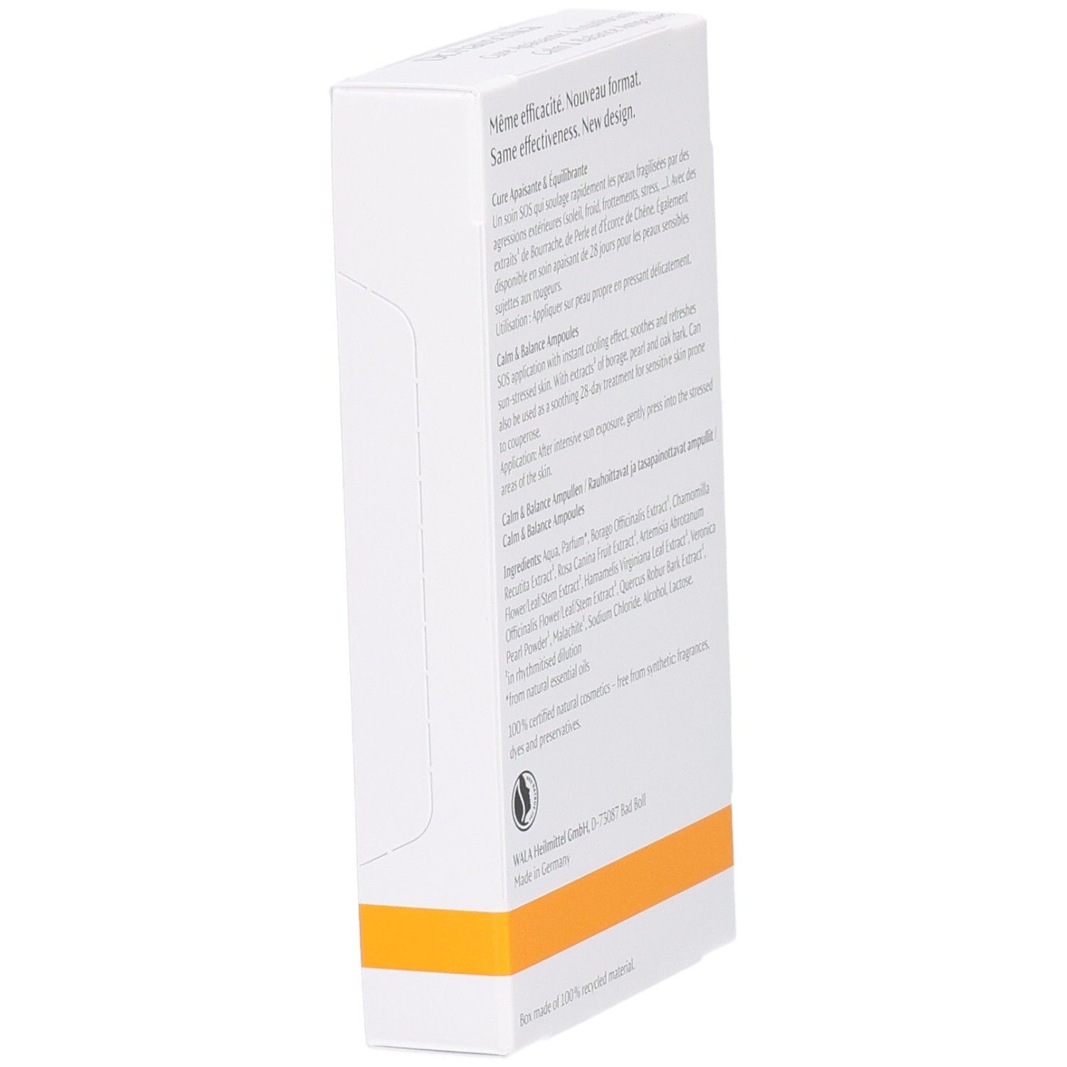Dr. Hauschka Calm & Balance Ampullen Packung, Rückseitenansicht. 7x2ml.