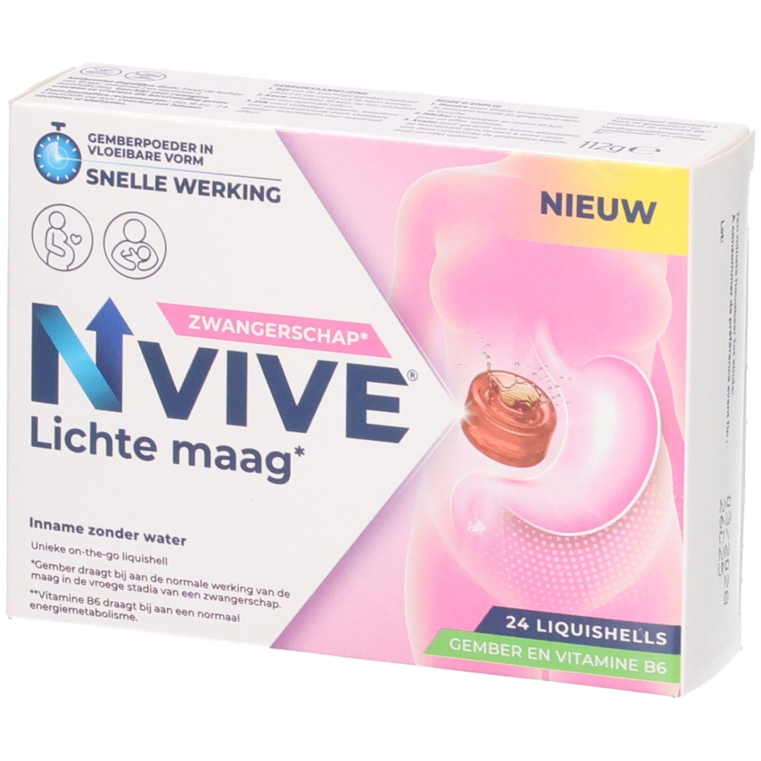 NVIVE Leichte Mag: Packung mit 24 Liquishells für Schwangere. Mit Ingwer und Vitamin B6.