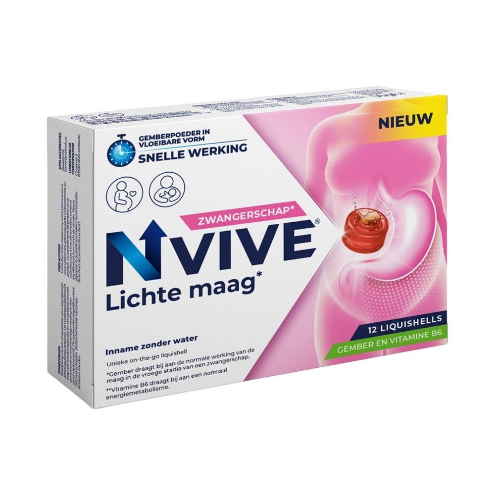 NVIVE Estomac léger, 12 Liquishells mit Ingwer und Vitamin B6 für Schwangere.