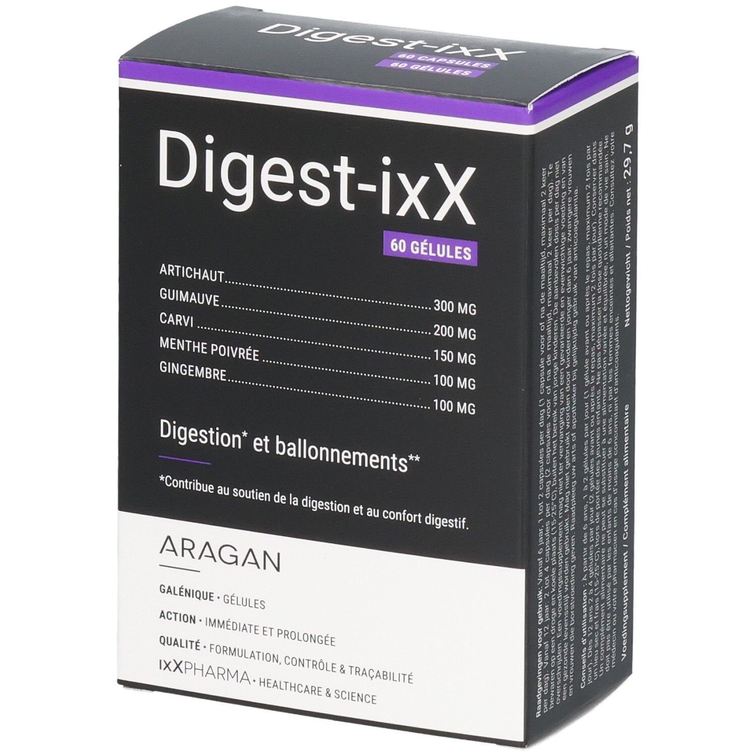 Digest-ixX Kapseln: 60 Kapseln mit Artischocke, Guave, Kümmel, Pfefferminze, Ingwer. Für Verdauung und gegen Blähungen.