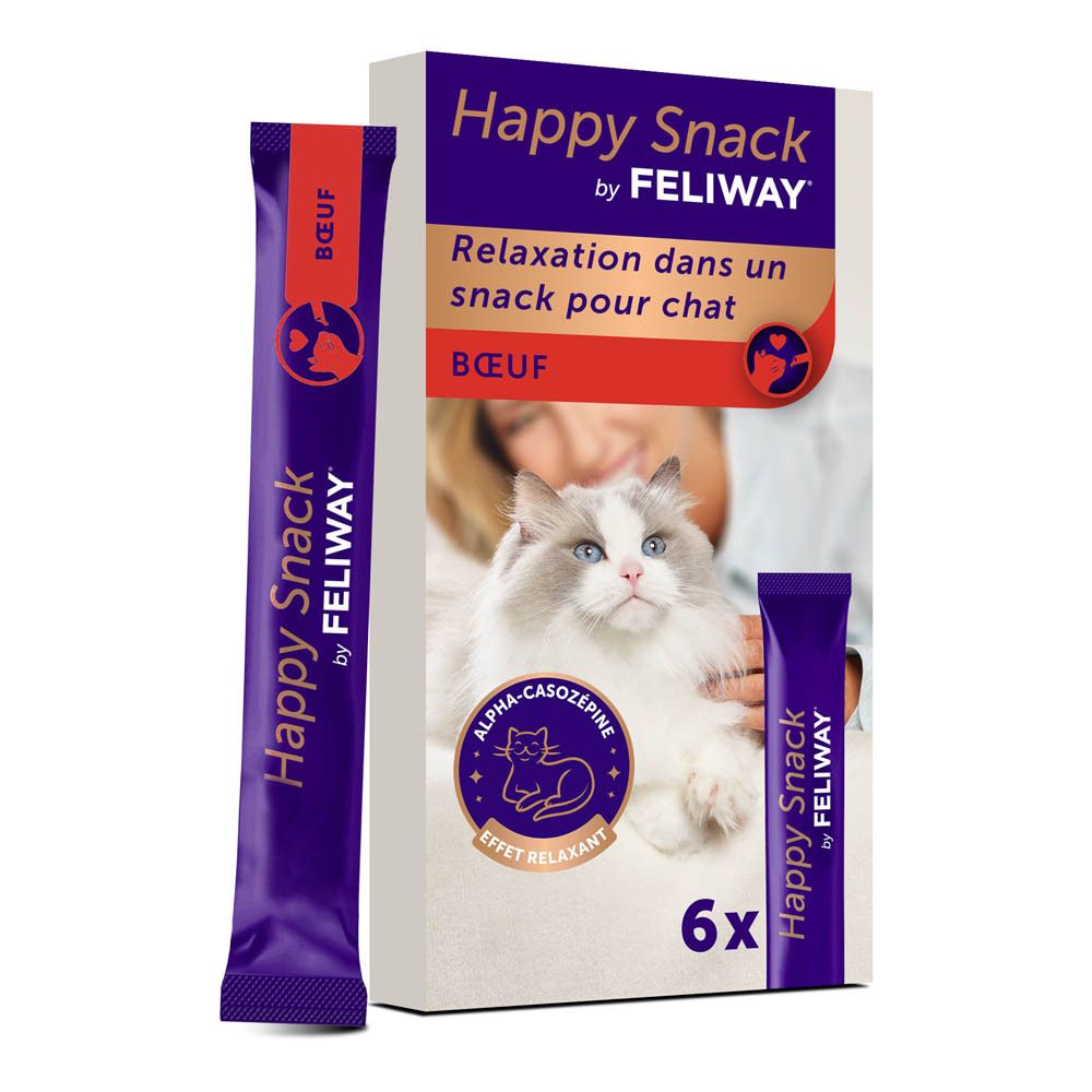 Happy Snack by Feliway Rind, 6x Entspannungs-Snacks für Katzen.