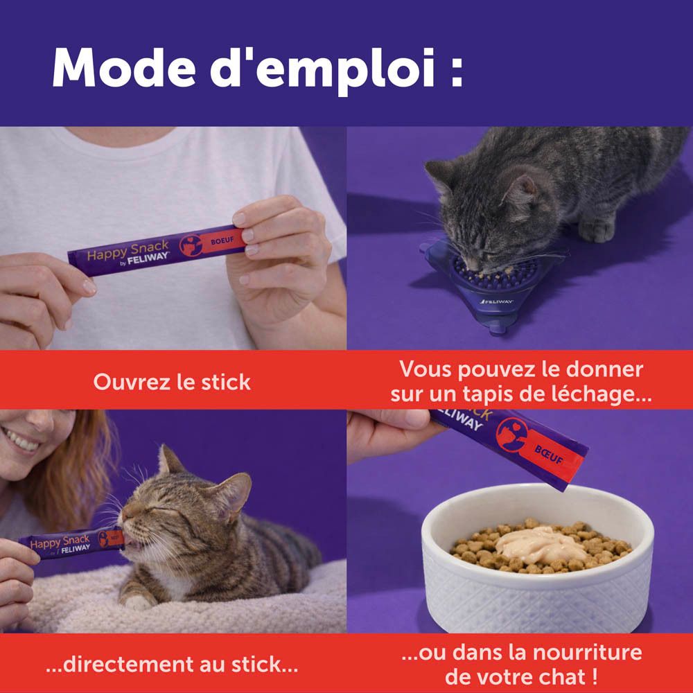 Einzelfutterstick für Katzen mit der Aufschrift 'Happy Snack by FELIWAY'.