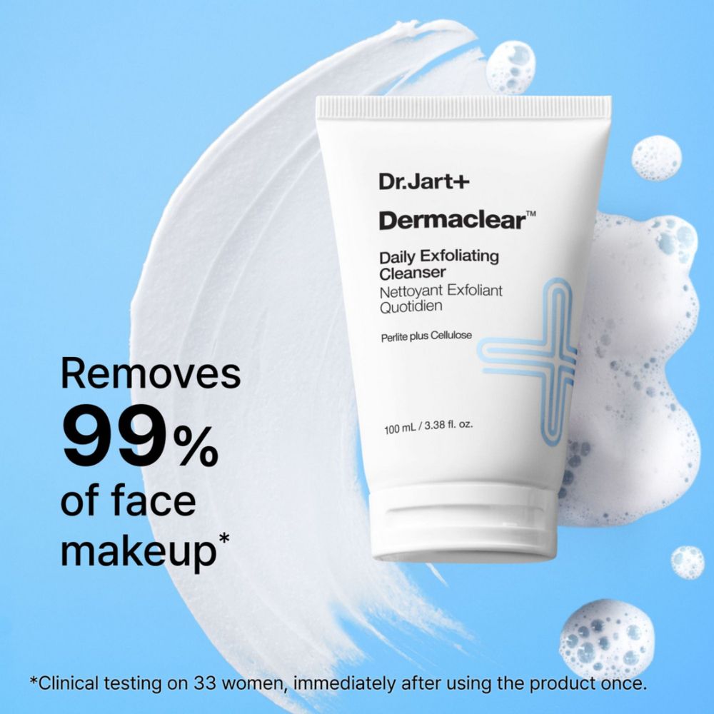 Verpackung des Dr. Jart+ Dermaclear Täglicher Peeling-Reiniger, Vorderansicht mit deutschen Texten.