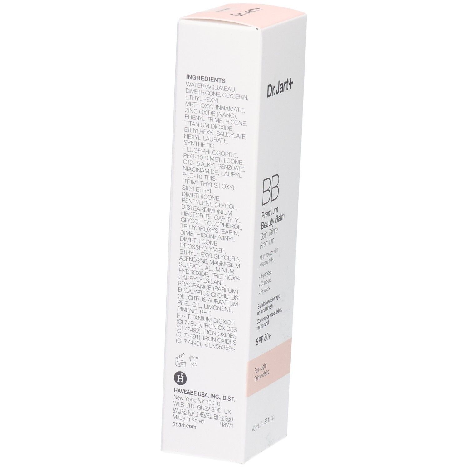 Rückseite der Dr.Jart+ BB Cream Verpackung mit Inhaltsstoffen.