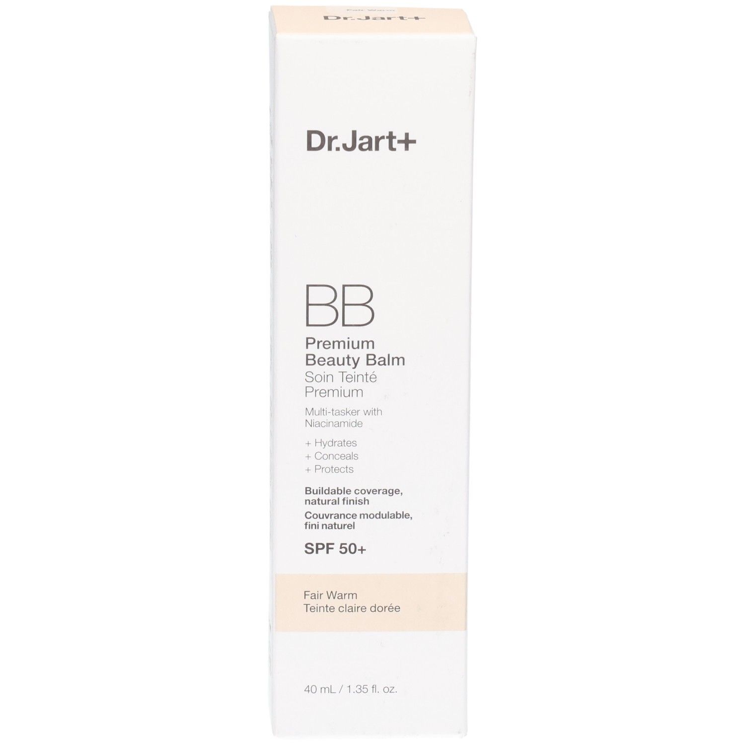 Dr.Jart+ BB Cream Kartonverpackung, Vorderseite mit Produktinformationen und SPF 50+.