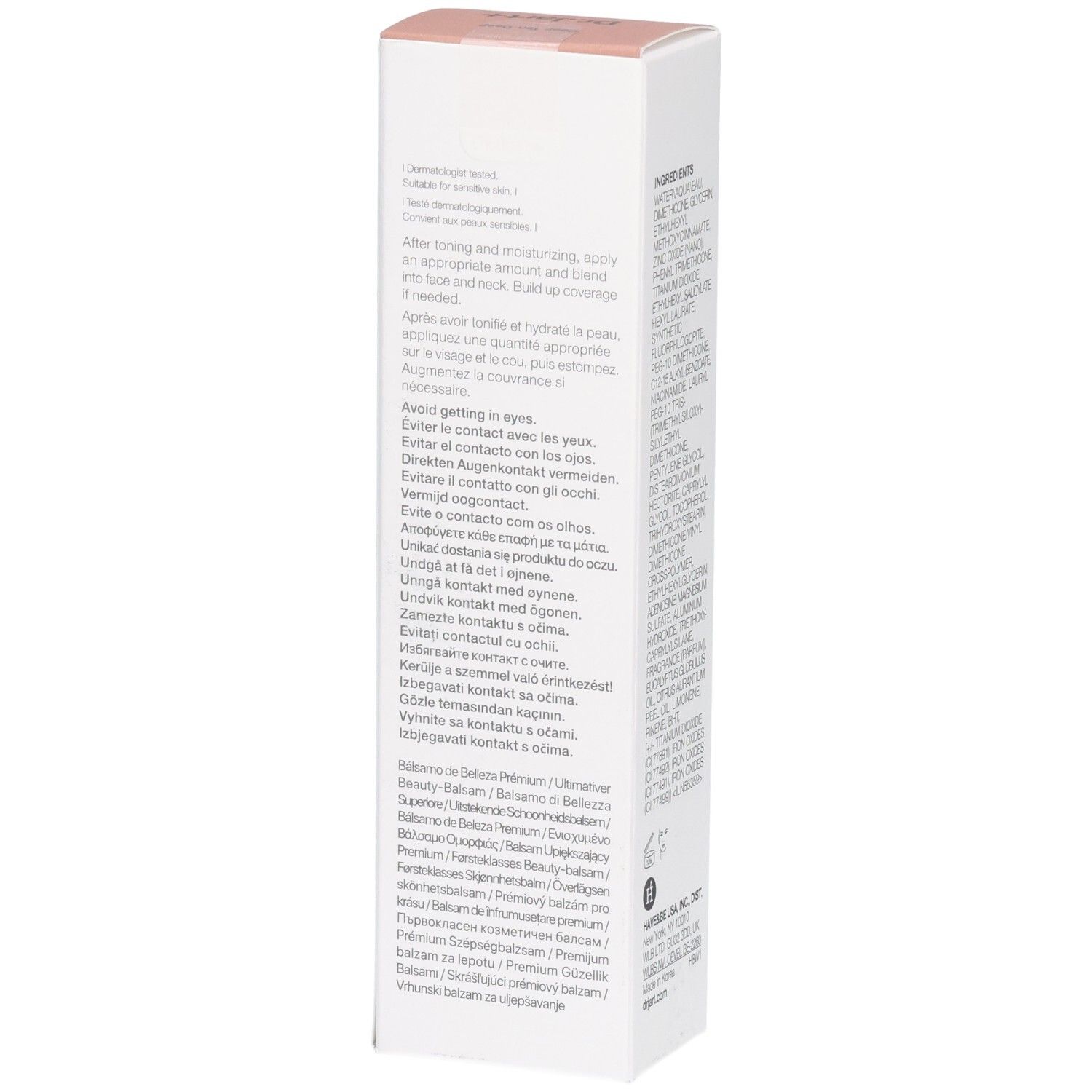 Dr.Jart+ BB Premium Beauty Balm, Deep Tan, SPF 50+ mit Anwendungshinweisen.