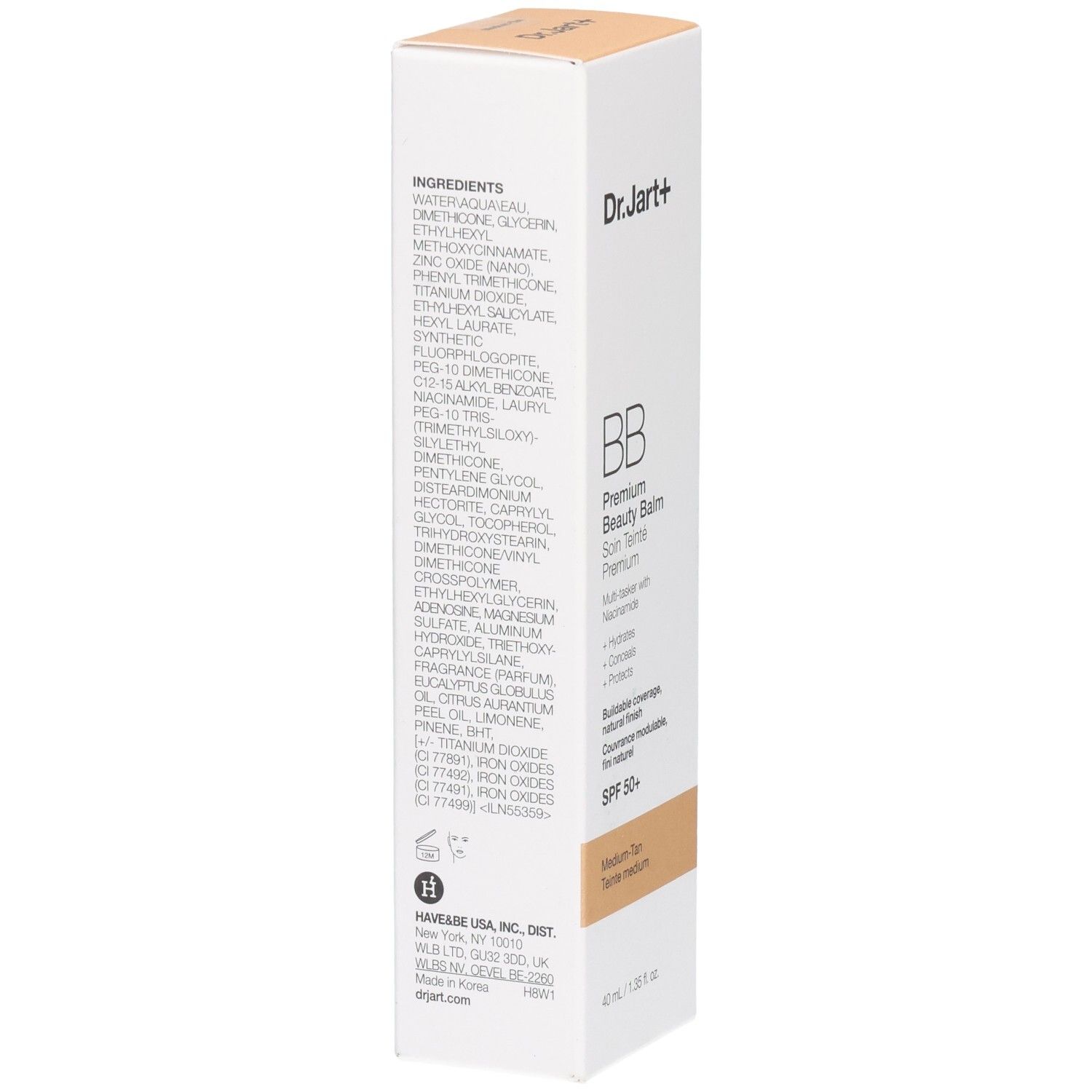 Rückseite der Dr.Jart+ BB Cream Verpackung mit Inhaltsstoffen.