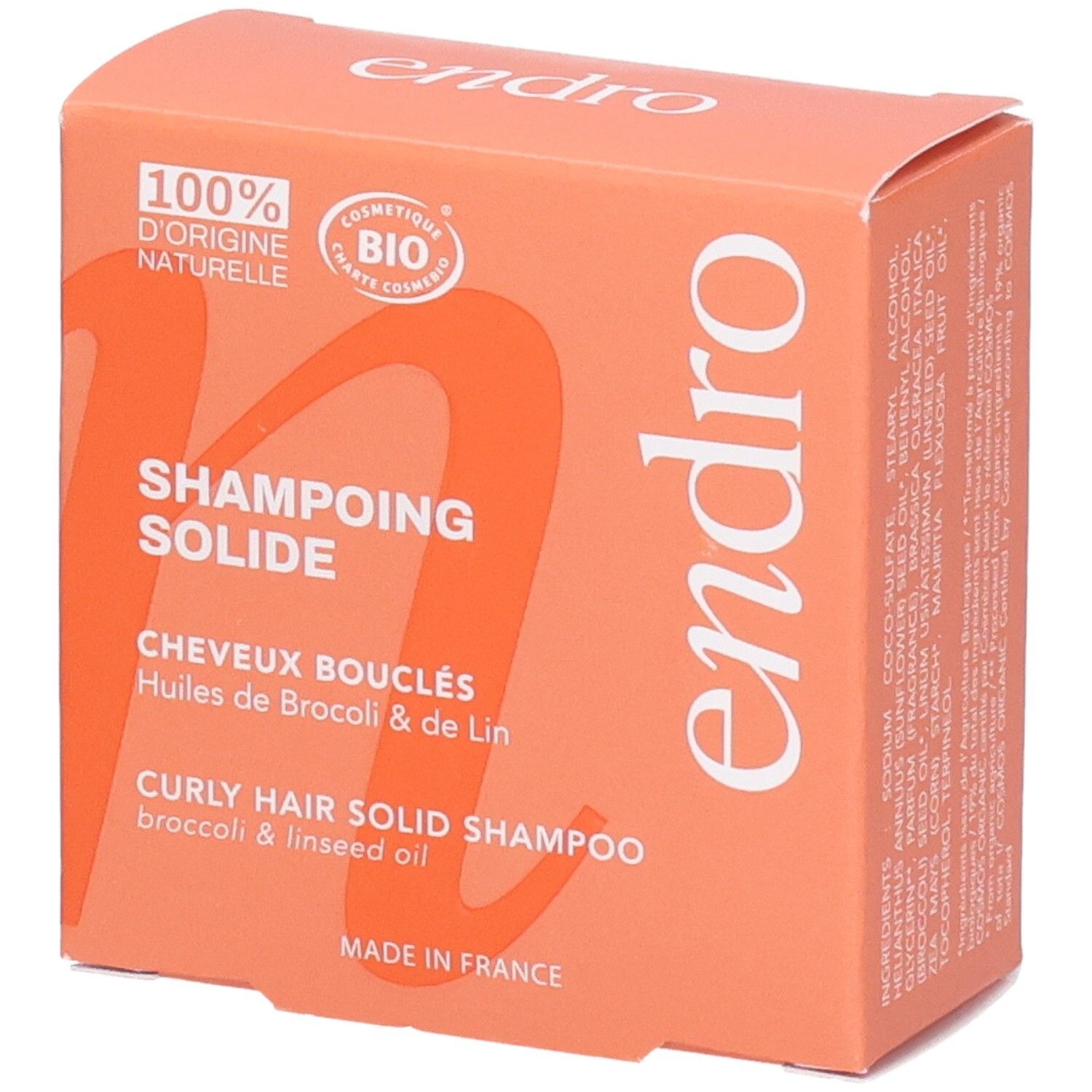 Endro fester Locken-Shampoo-Riegel mit Brokkoli- und Leinöl. 100% natürliche Herkunft, Bio-zertifiziert.
