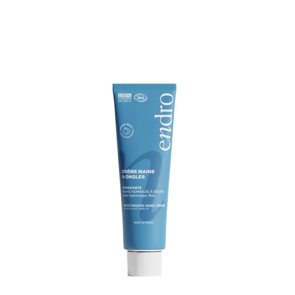 Endro Crème Mains et Ongles dans un tube bleu. Ingrédients 100% naturels, certifié Bio.
