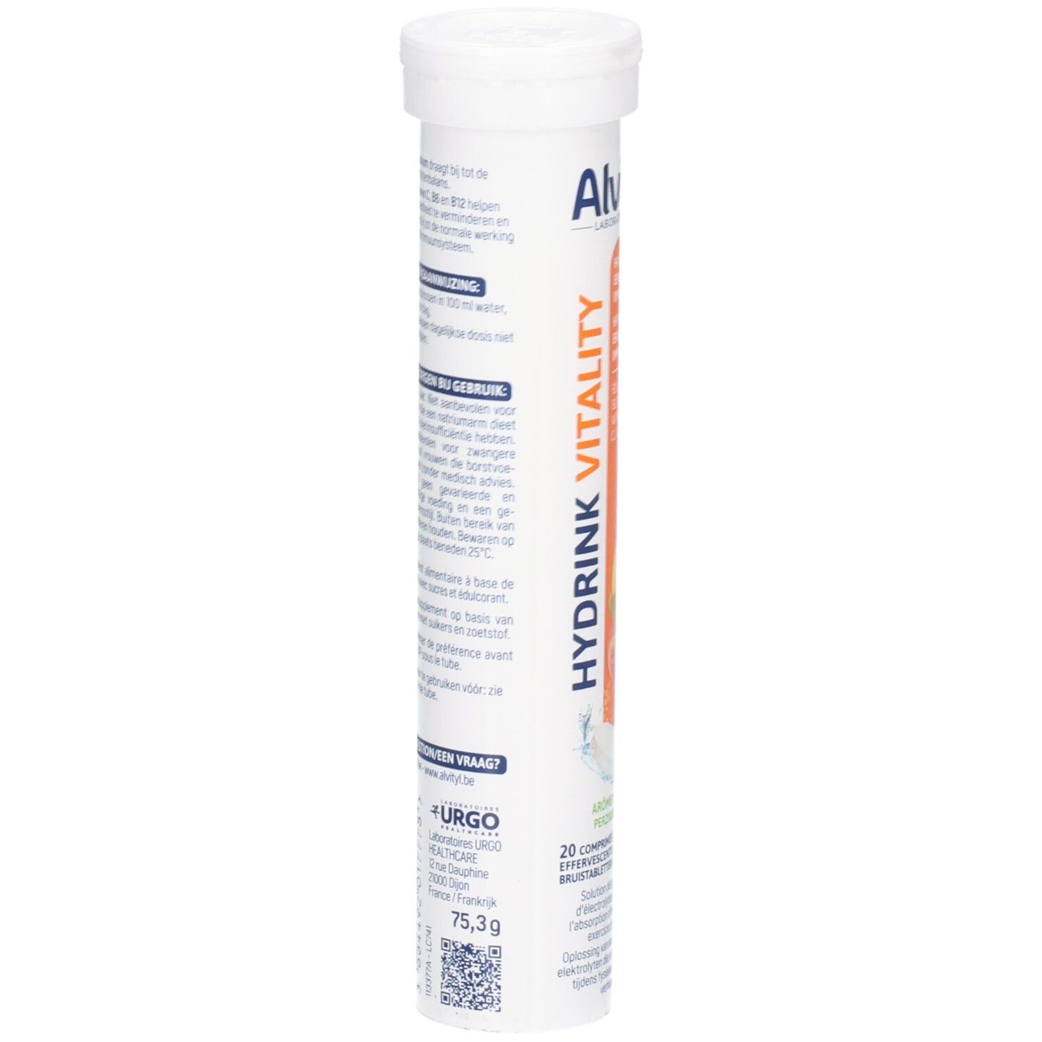 Rückseite der Alvityl Hydrink Vitality Brausetabletten-Verpackung mit Anwendungshinweisen.