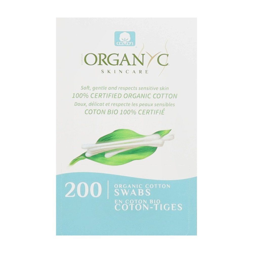 Packung mit 200 Bio-Baumwollstäbchen von Organyc.