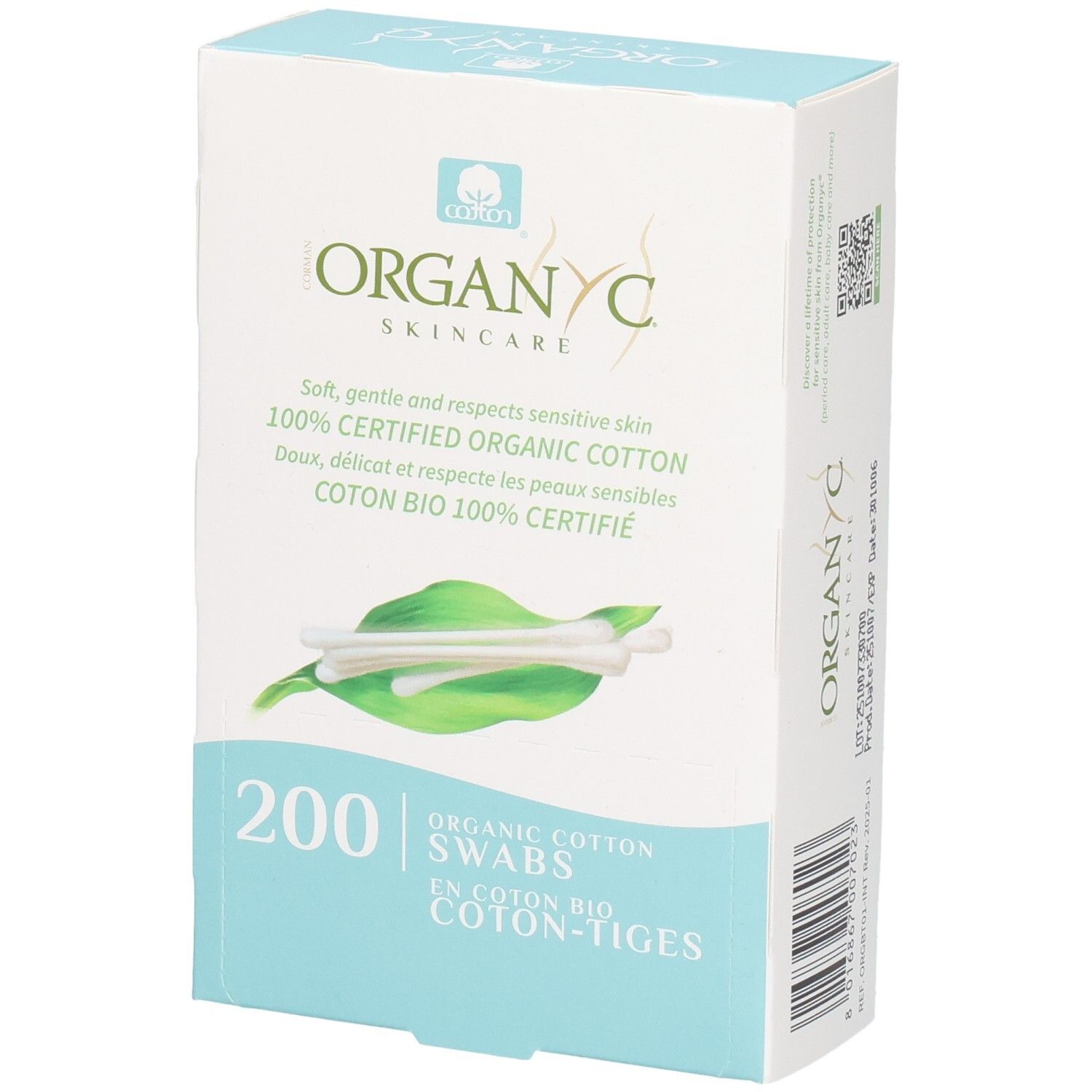 Packung mit 200 Bio-Baumwollstäbchen von Organ(y)c.