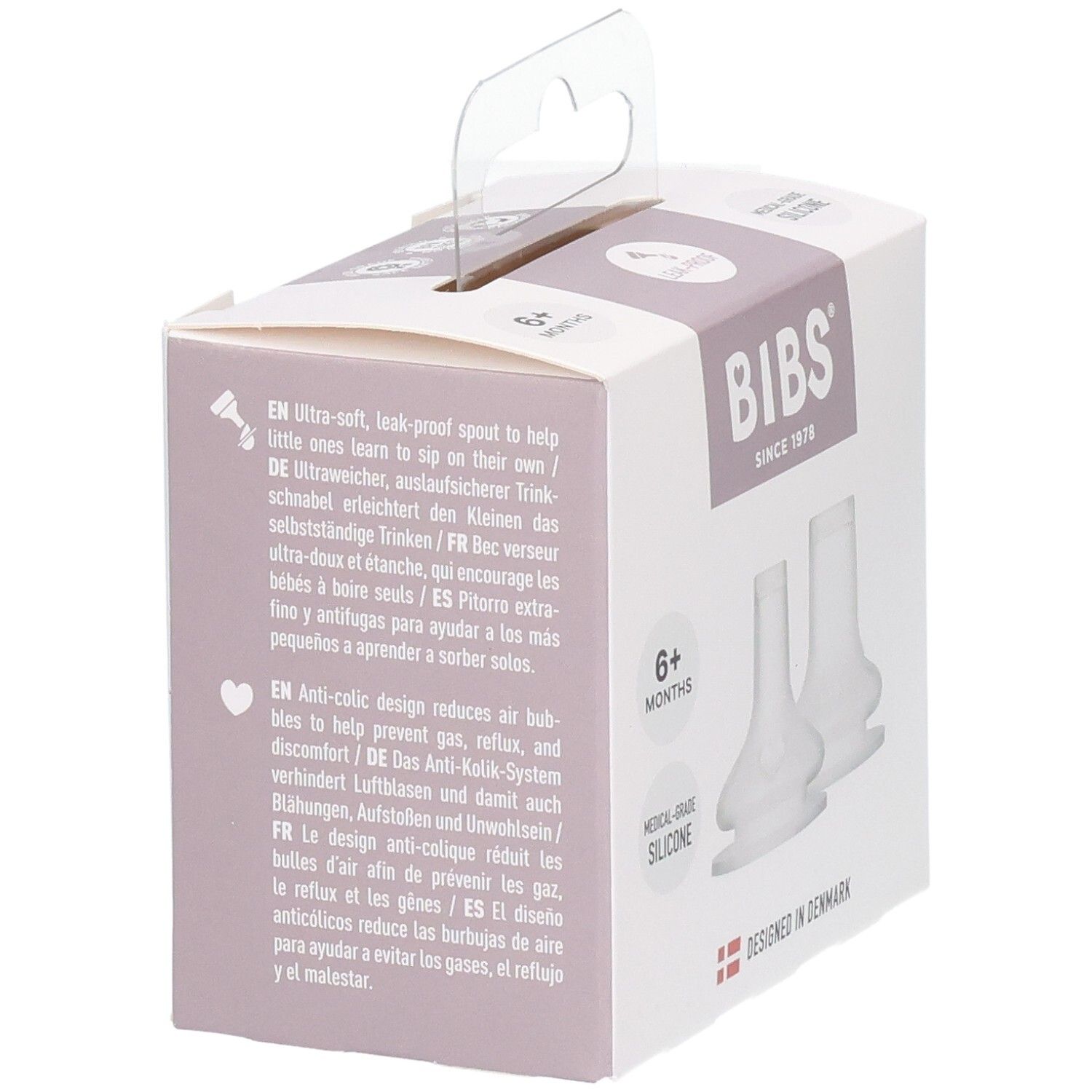 BIBS Sippy Spouts: Anti-Kolik-Design, auslaufsicher, aus medizinischem Silikon.