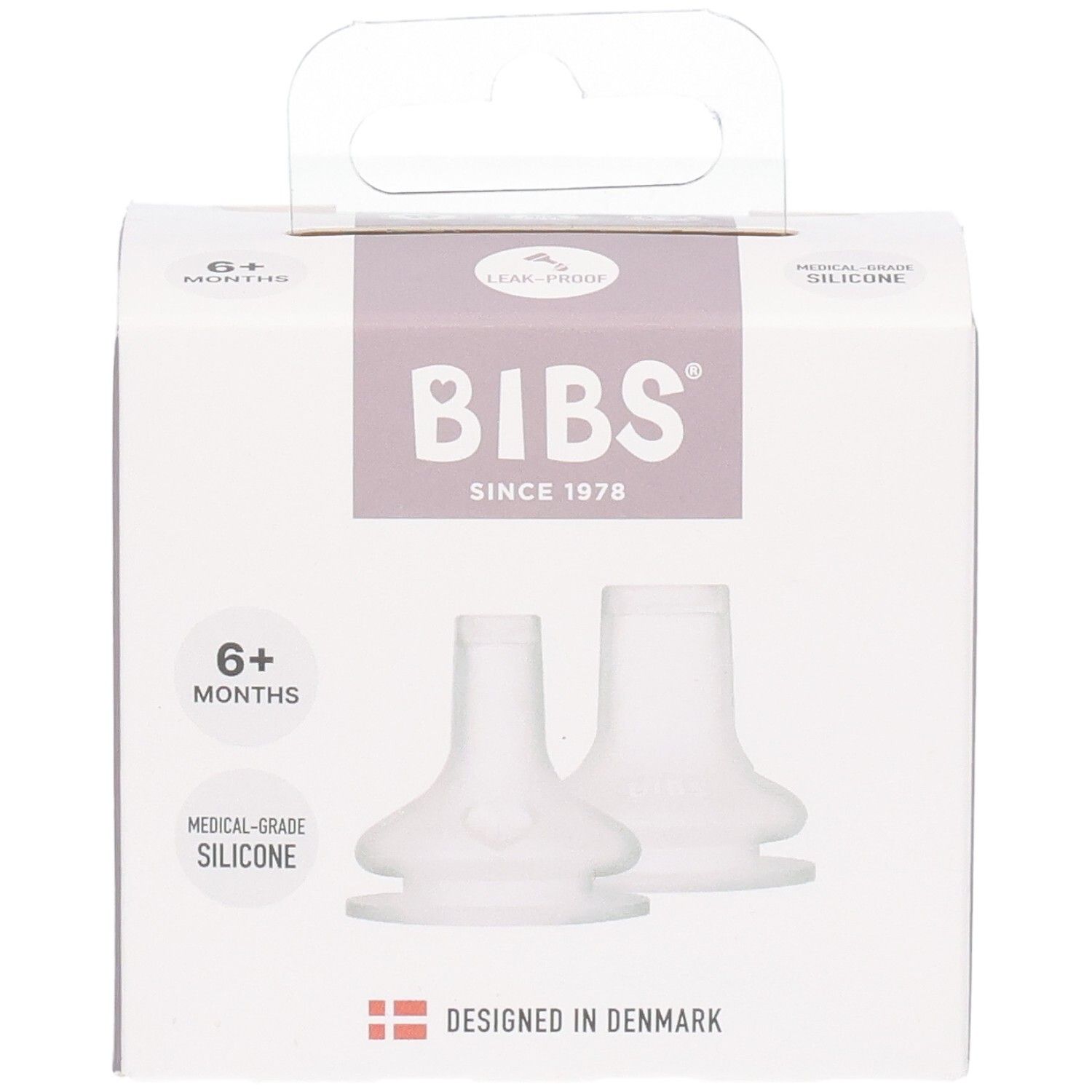 BIBS Sippy Spouts aus medizinischem Silikon, 2 Stück, für Babys ab 6 Monaten.
