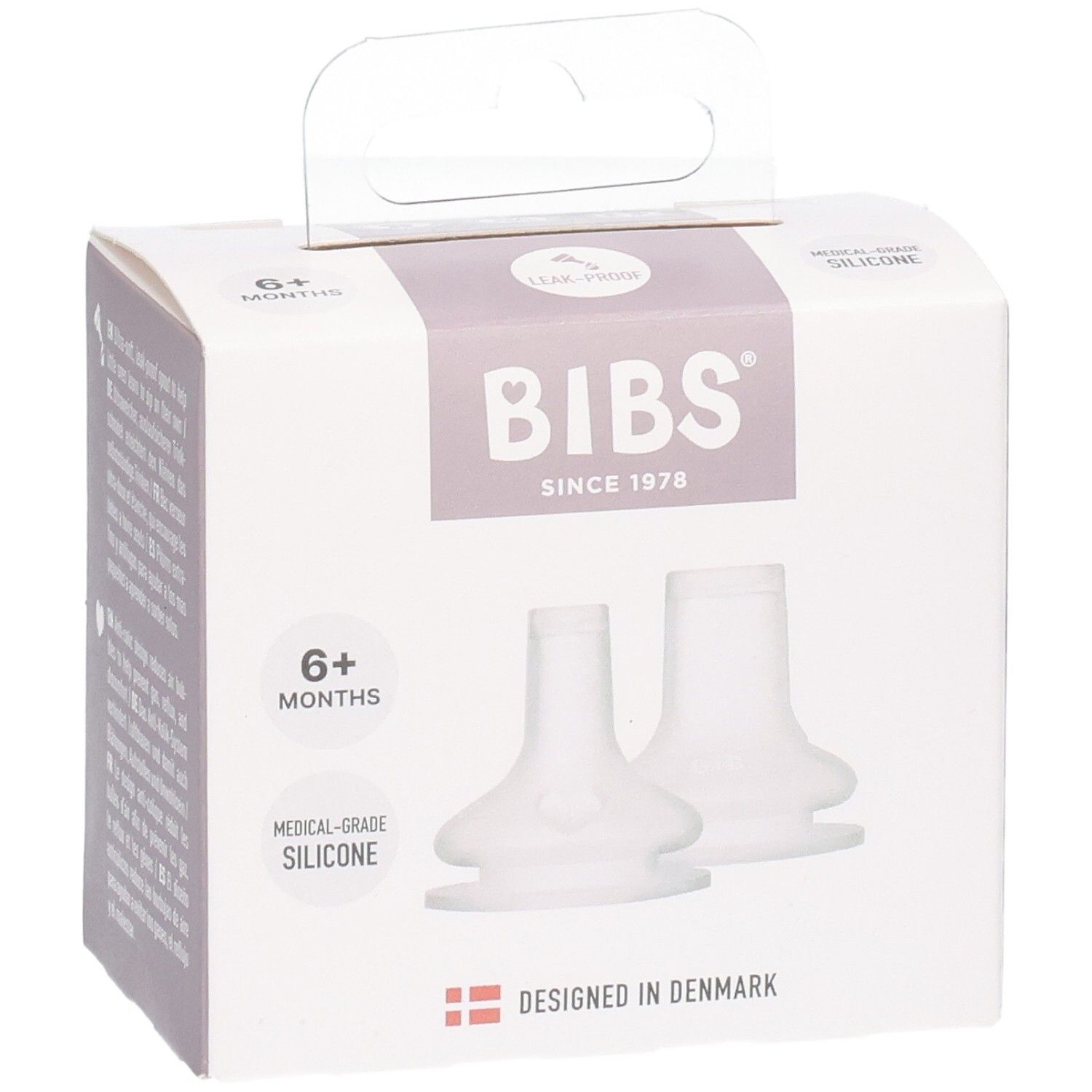 BIBS Sippy Spouts aus medizinischem Silikon, 2 Stück, für Babys ab 6 Monaten.