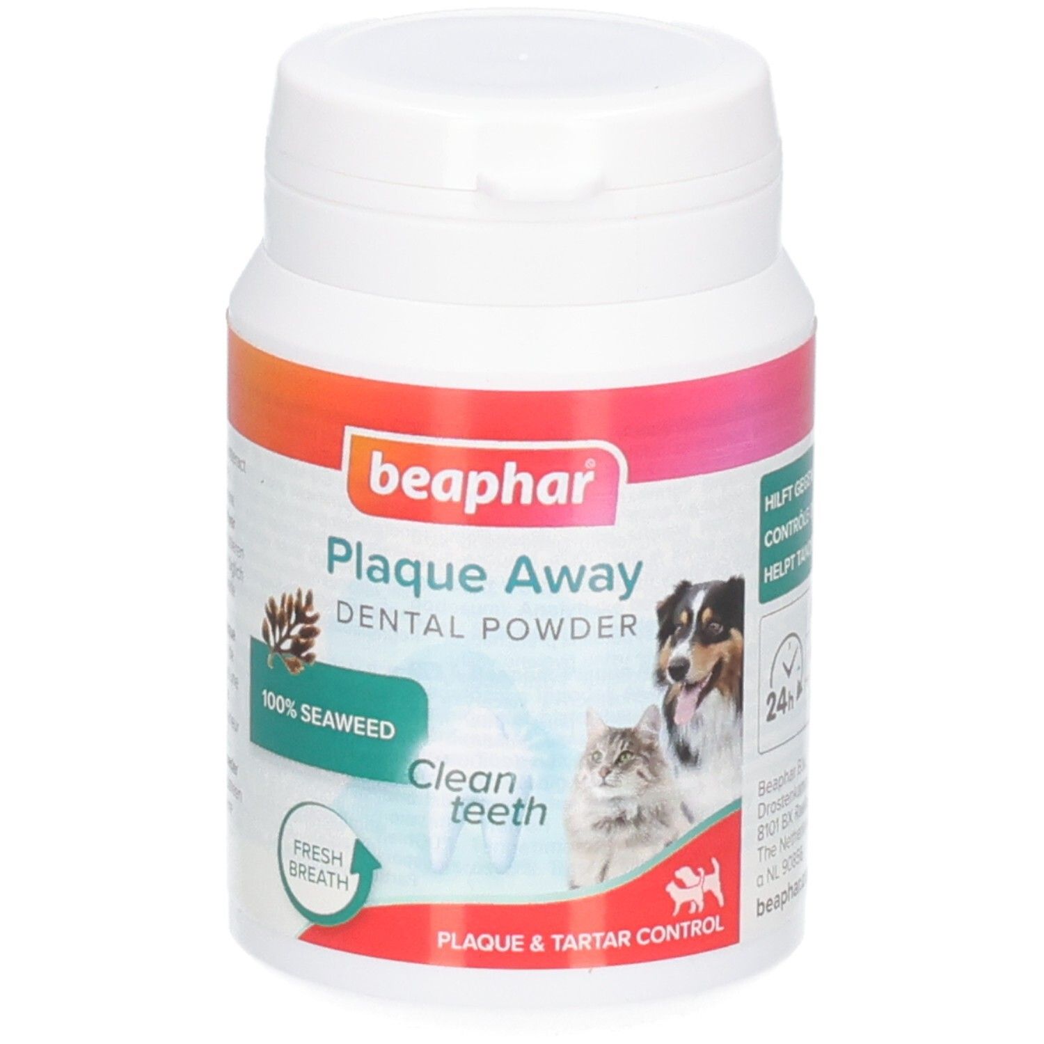 Beaphar Plaque Away Dental Powder Dose mit Hund und Katze, 100% Seetang, frischer Atem, Plaque- und Zahnstein-Kontrolle.