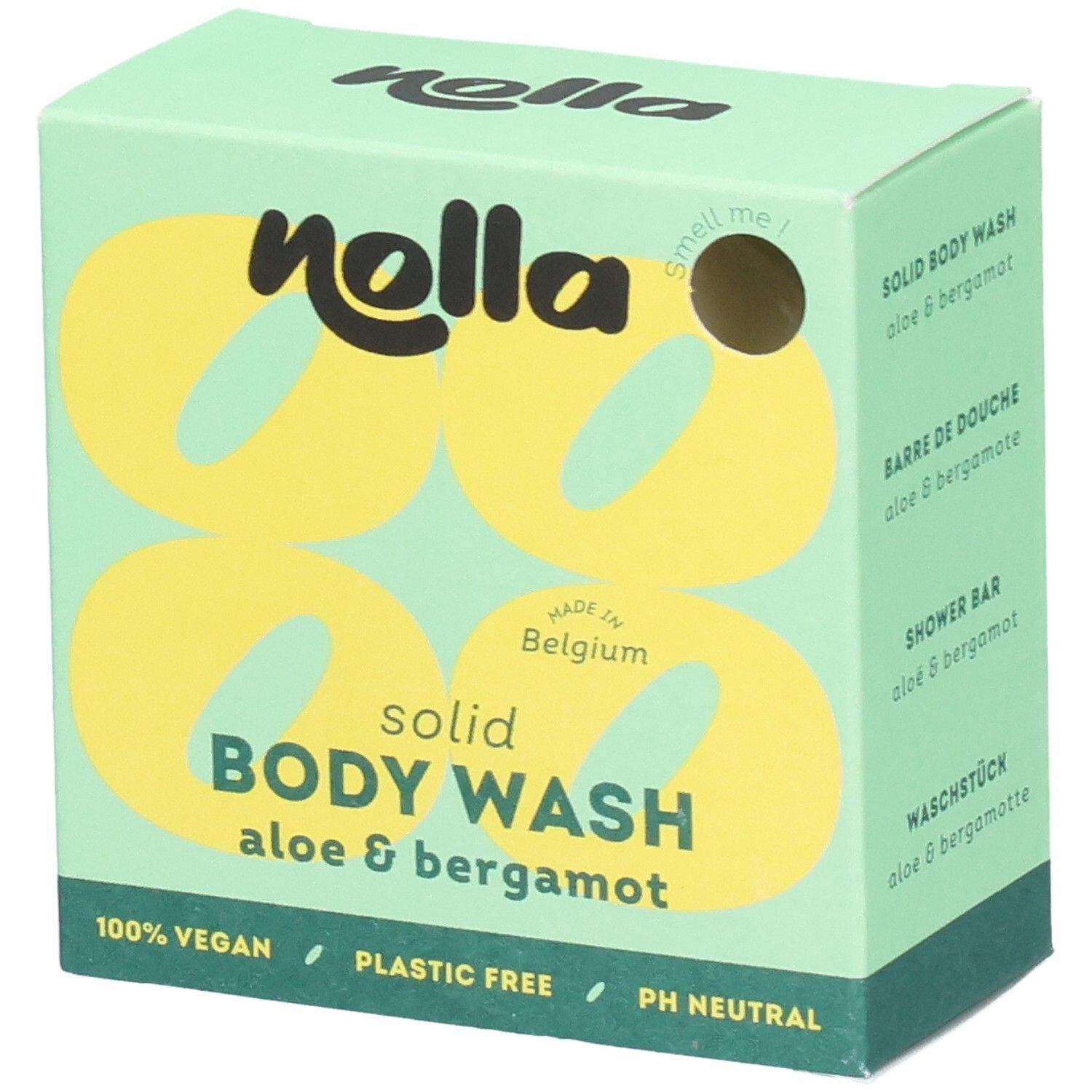 Nolla feste Körperseife Aloe & Bergamotte, 100% vegan, plastikfrei, pH-neutral.