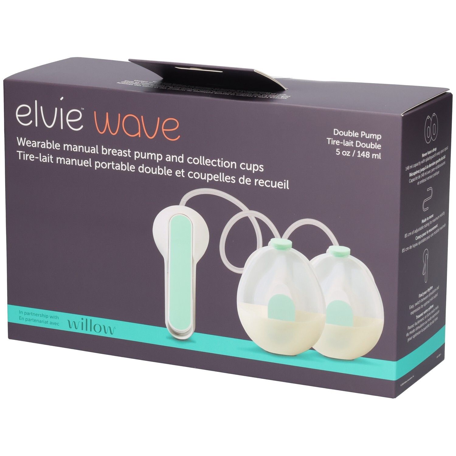 Elvie Willow Doppel-Milchpumpen-Set mit Auffangbehältern.