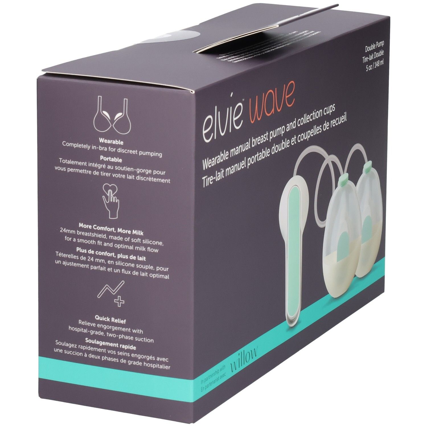 Elvie Willow Doppel-Milchpumpe: Tragbar, diskret, 24mm Brustschild, weiches Silikon.