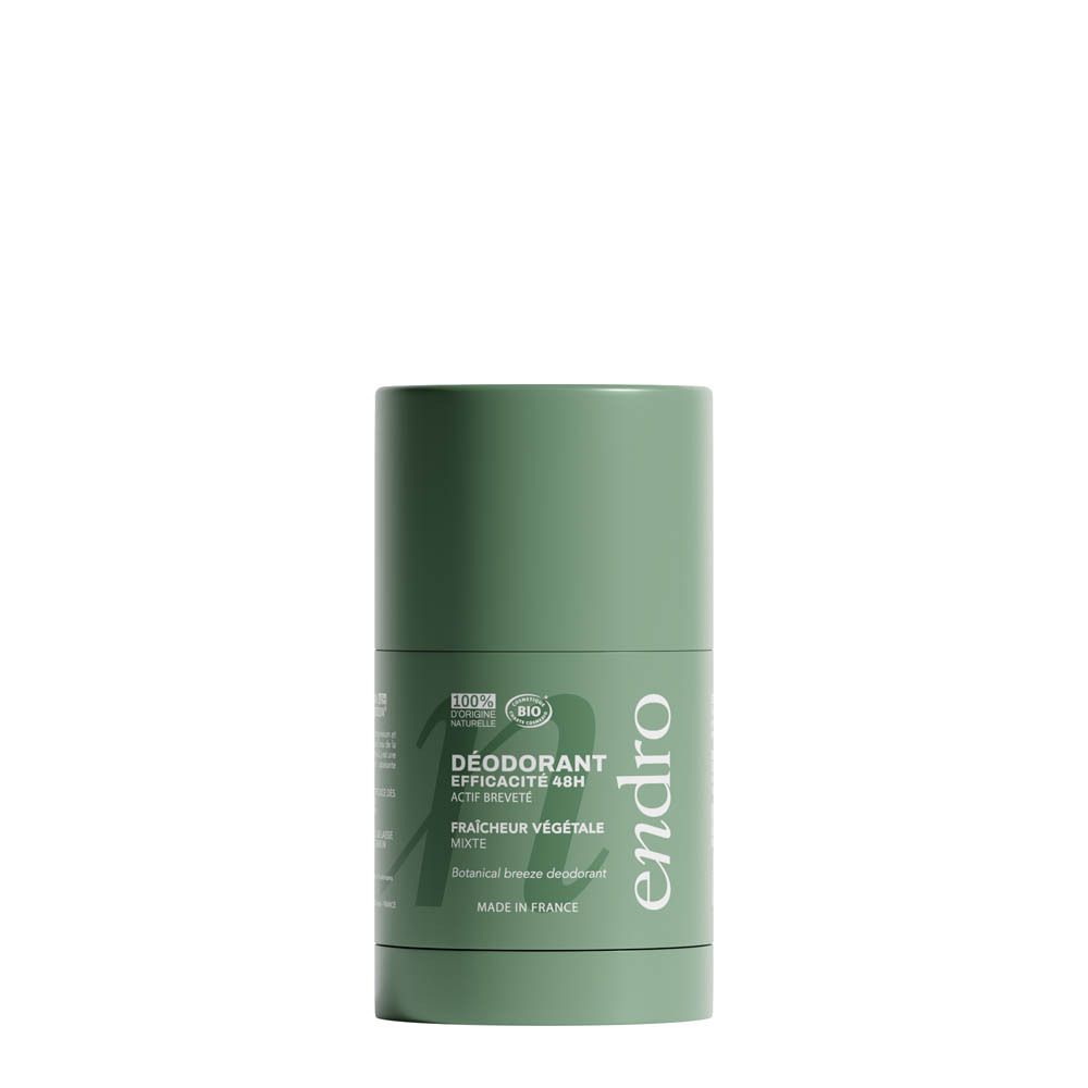 Déodorant stick Endro: Efficacité 48H, fraîcheur végétale. 100% ingrédients naturels. Certifié Bio.